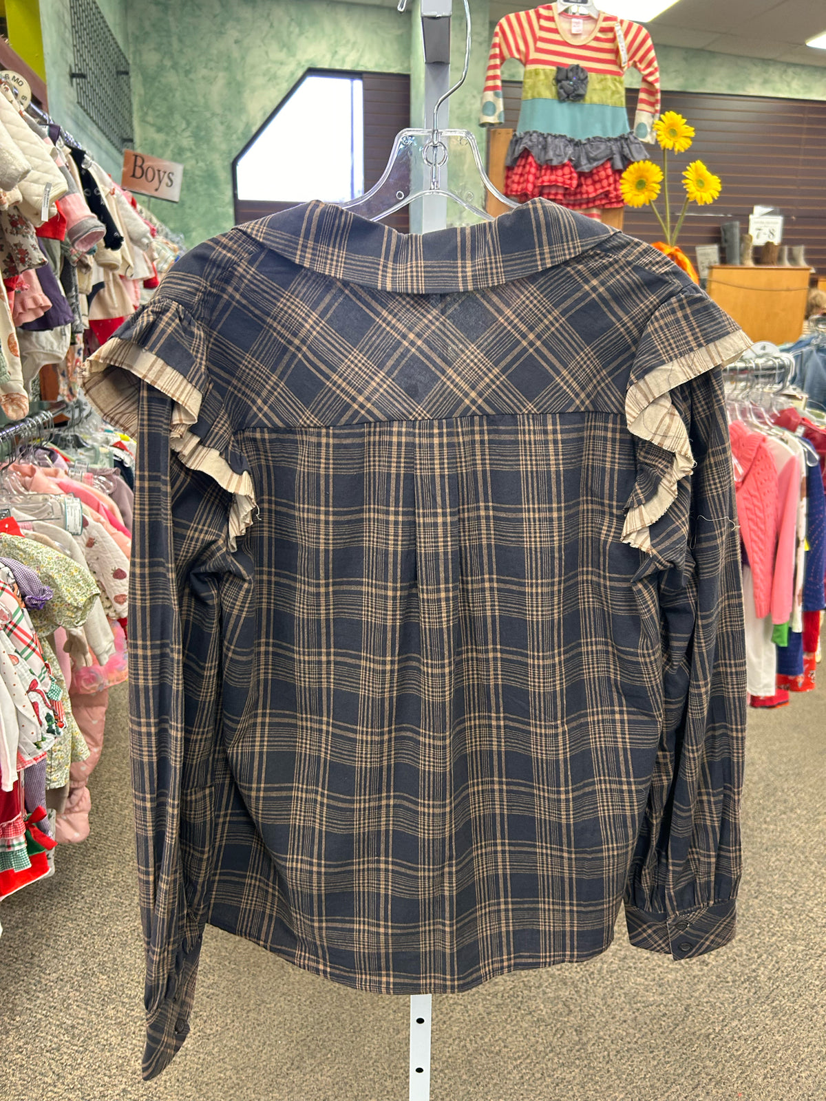 New with Tag HEM & THREAD Grey Tan Plaid Size: L Long Sleeve Blouse