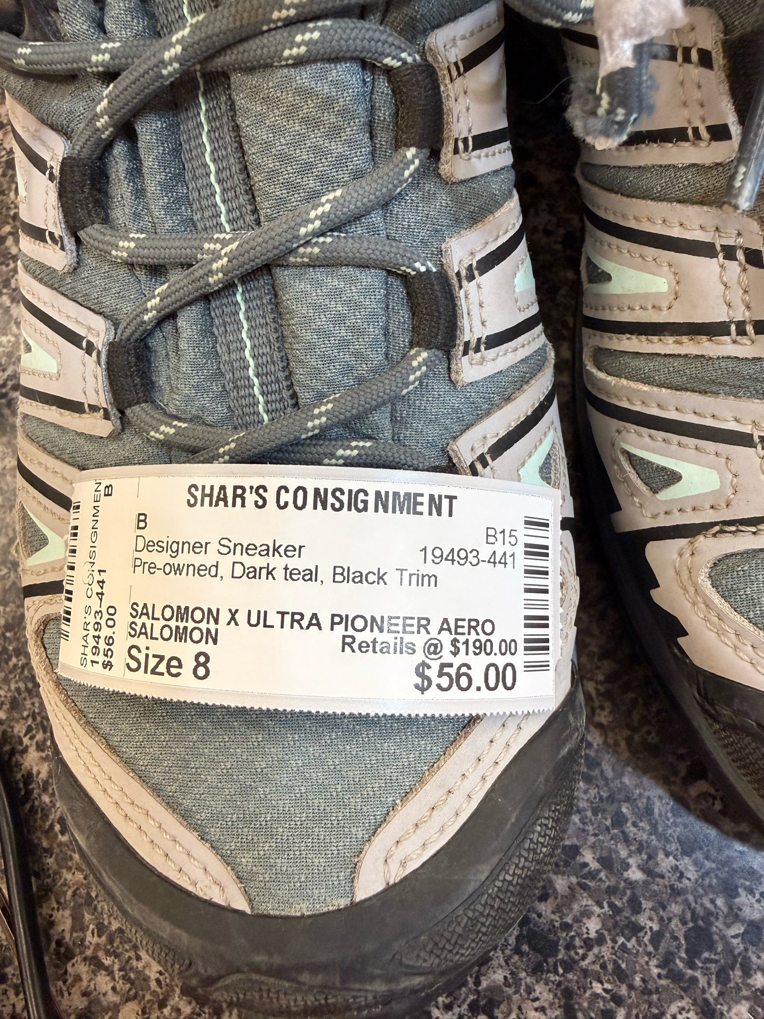 Pre-owned SALOMON Dark teal Black Trim Size 8 Designer Sneaker