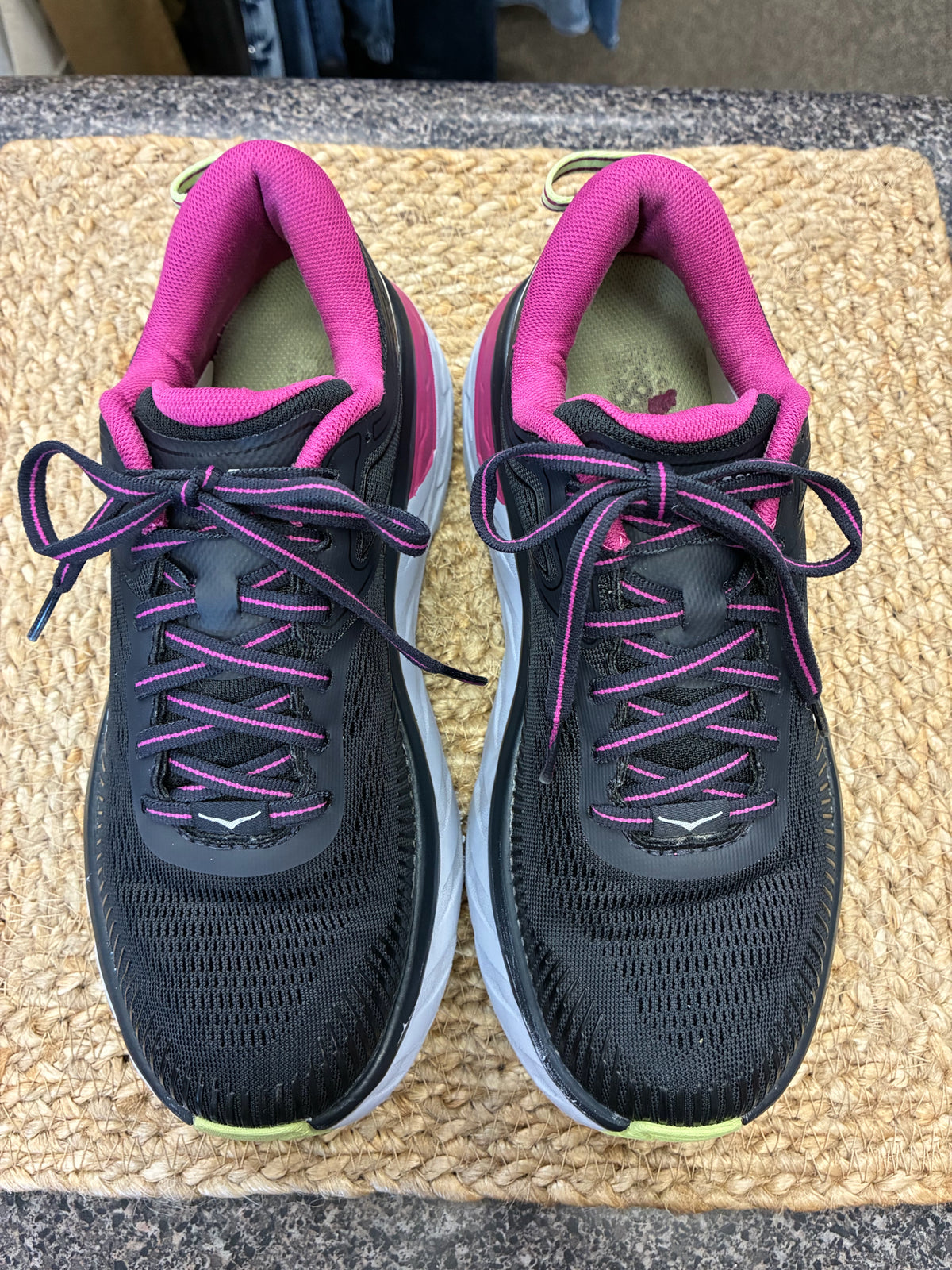 Pre-owned HOKA Black Purple Trim Size 7 Designer Sneaker