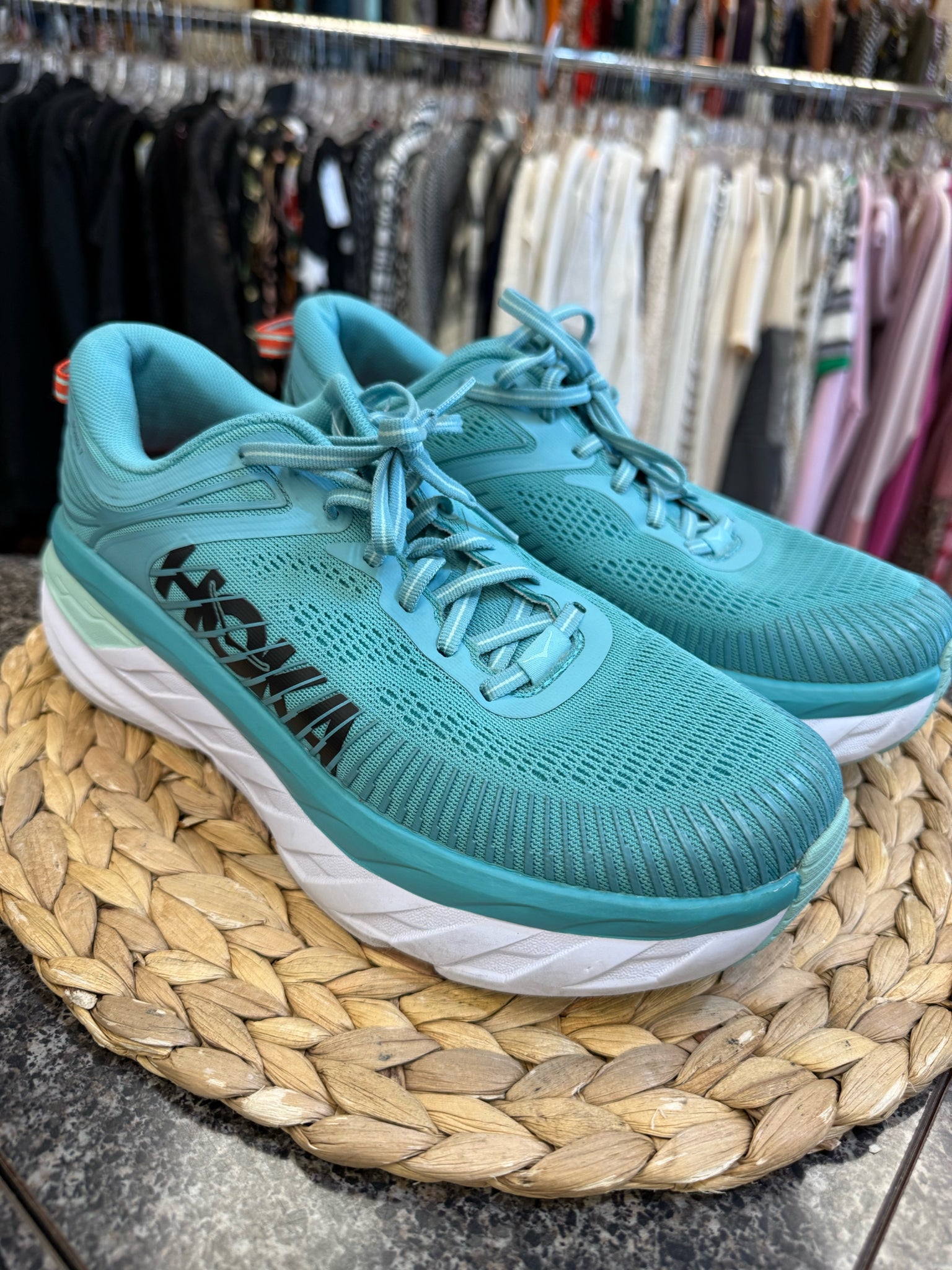 Pre-owned HOKA Teal Black Trim Size 9.5 Designer Sneaker