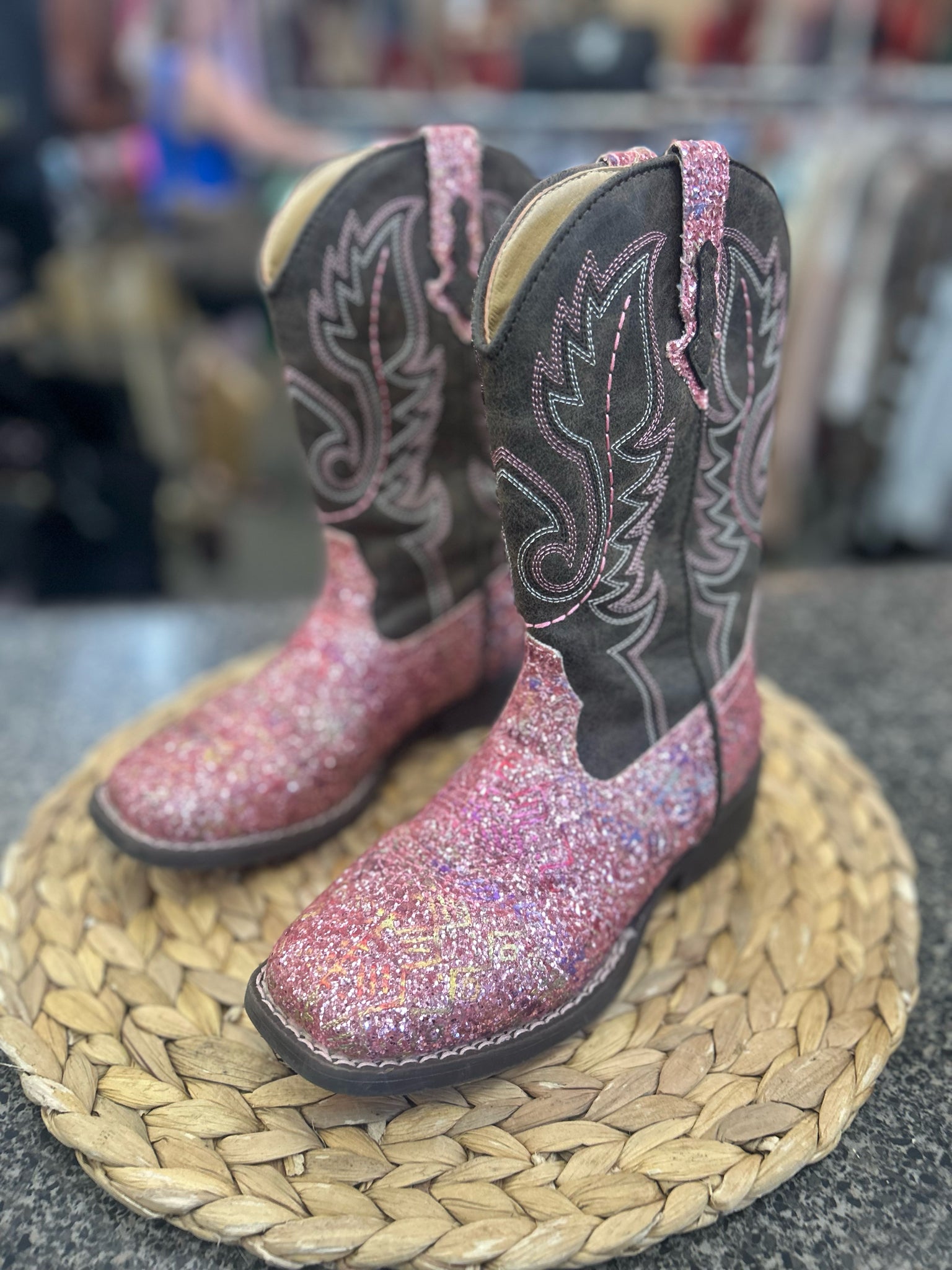 Pre-owned ROPER PINK GLITTER Dark Brown Shoe Size 2 Girls Boot