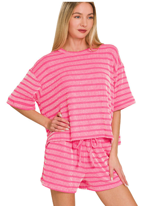 New Zenana Hot pink stripe Dr Size S ShortSet