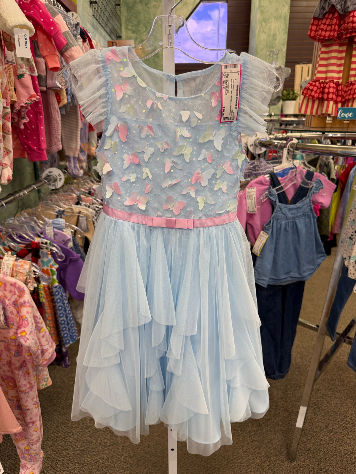 Pre-owned JONA MICHELLE Blue Pink Blend GIRLS SZ: 6 Sleeveless Girls Dress