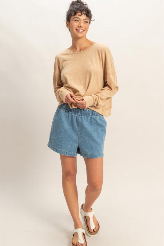 New DOUBLE ZERO Taupe Long Sleeve Blouse