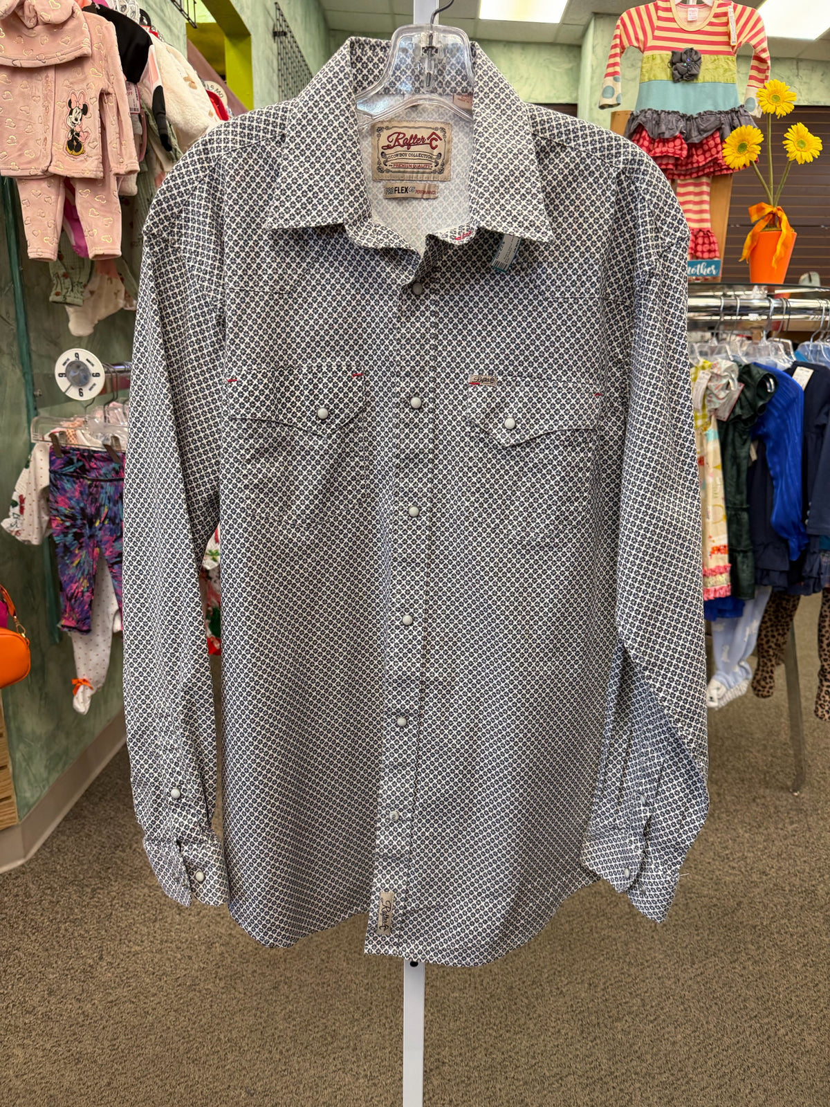 Pre-owned RAFTER C White Dark Gray Print Men Size XL Long Sleeve MENS Shirts