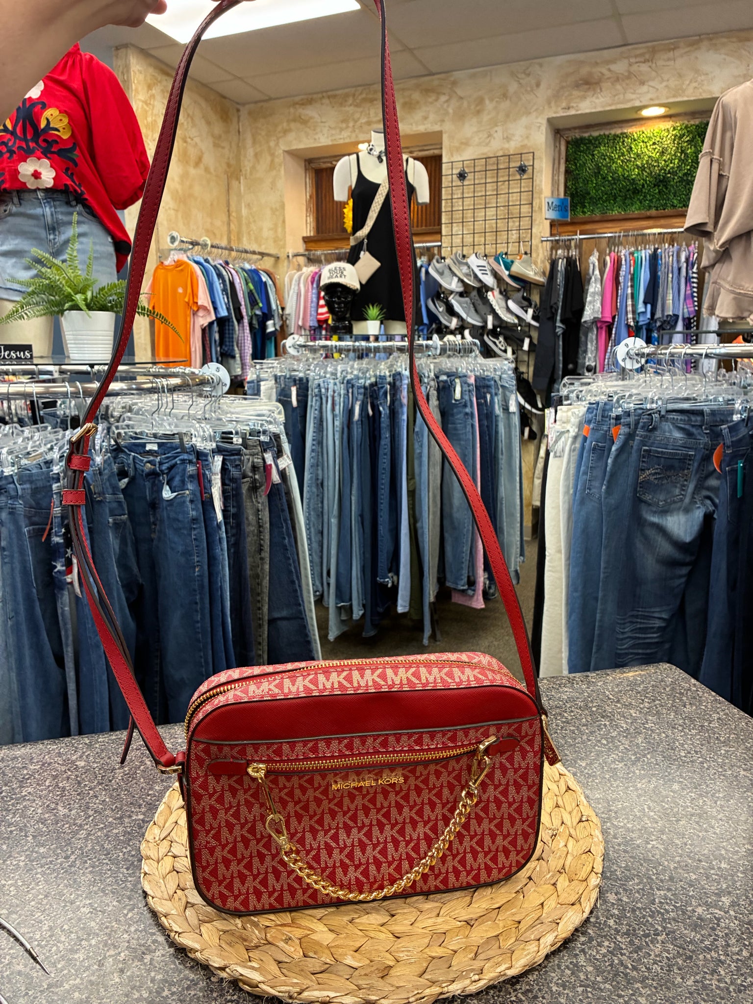 Pre-owned MICHAEL KORS Red Gold Shoulder Designer Purse