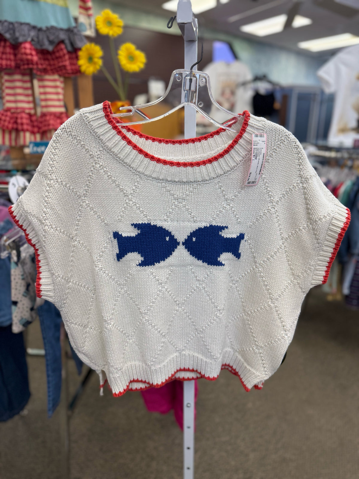 Pre-owned BLU PEPPER Off white Blue Print Size L Sleeveless Sweater