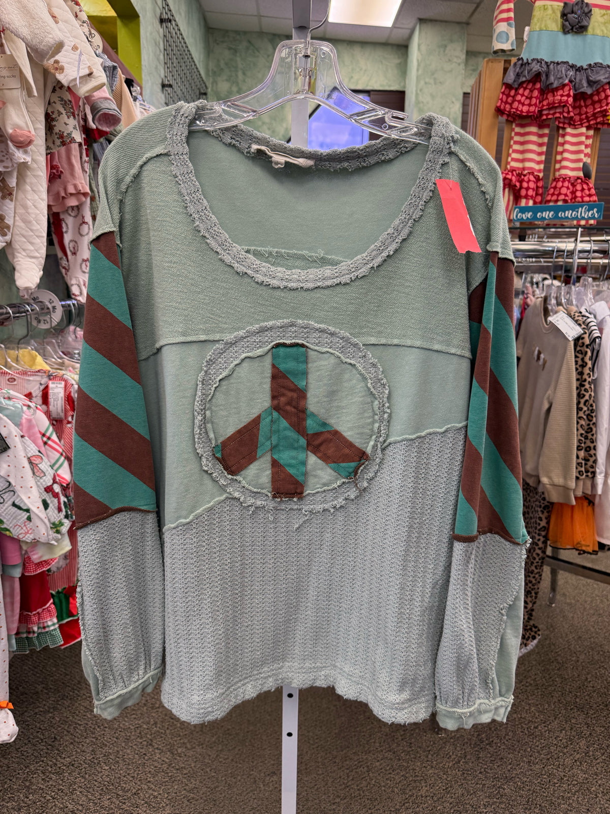 Pre-owned BLUE VELVET Green Brown Stripe Size XL Long Sleeve Sweatshirt