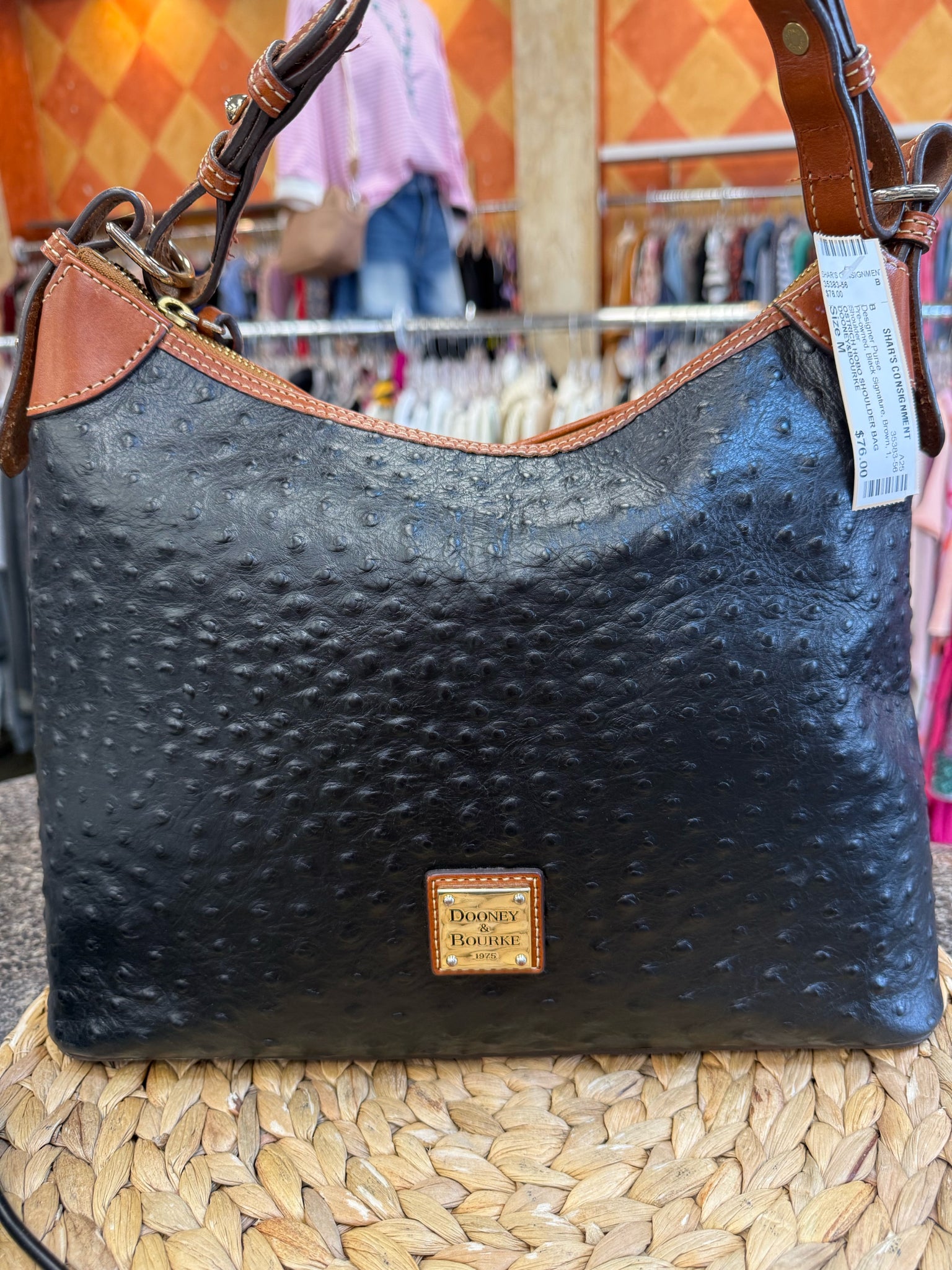 Pre-owned DOONEY&BOURKE Black Signature Brown Shoulder Designer Purse