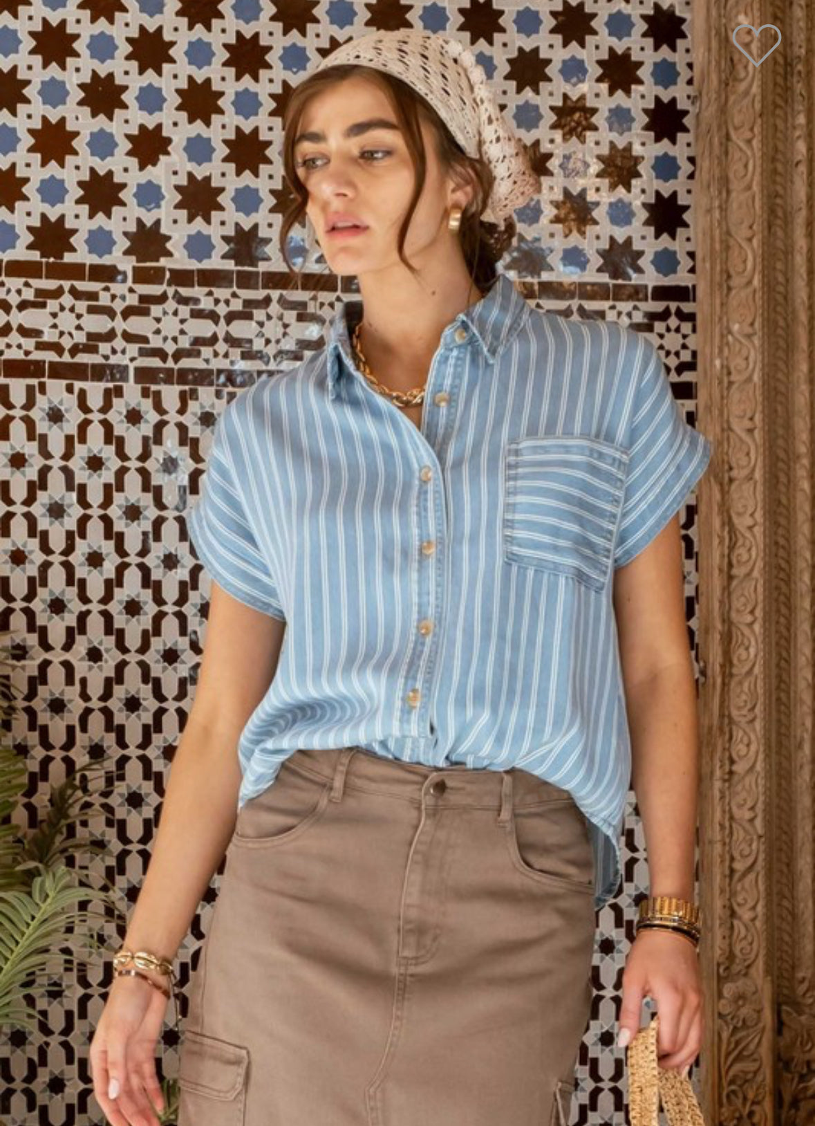 New BLU PEPPER Blue stripe Size S Short Sleeve Blouse