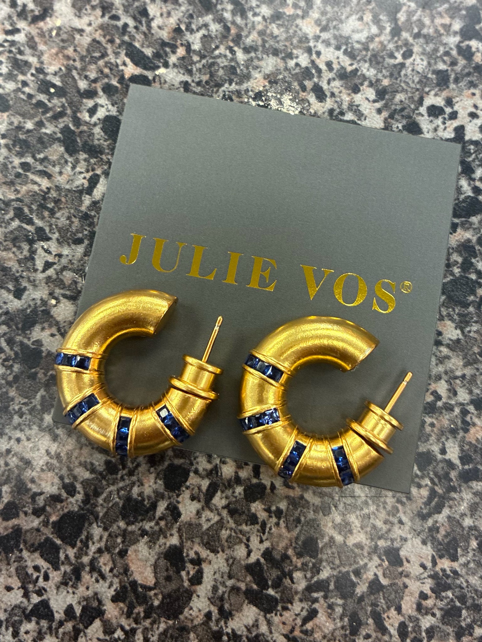 Pre-owned JULIE VOS Gold Navy Trim Designer Earring