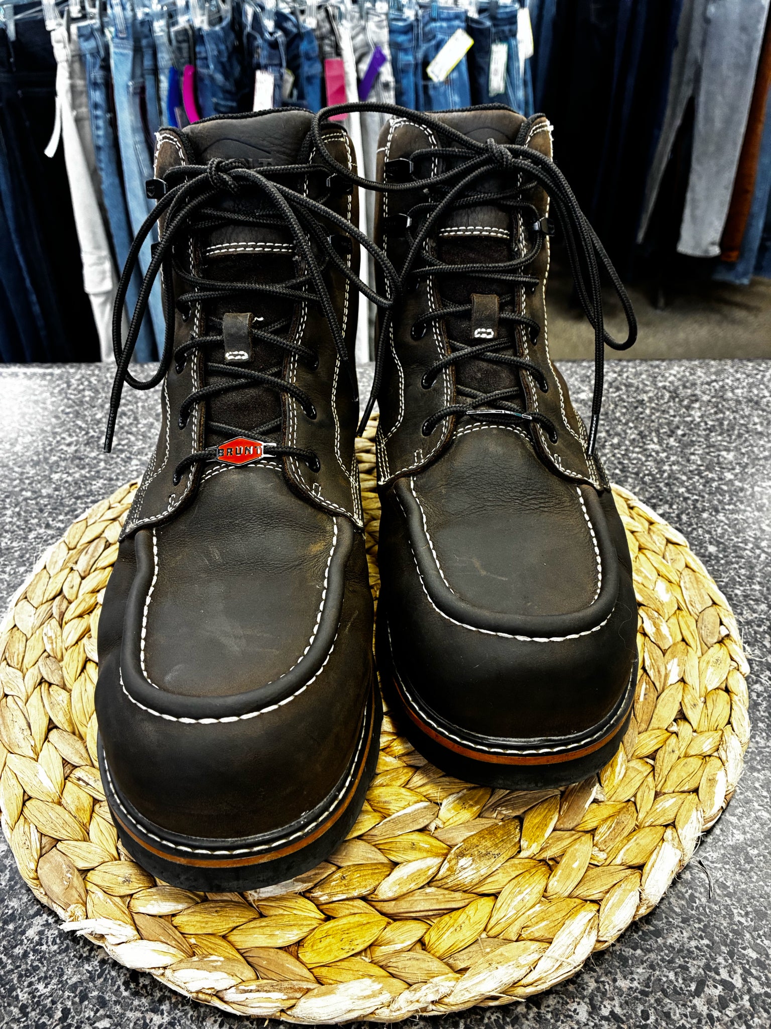 Pre-owned BRUNT Dark brown White Trim SHOE SIZE 13 Mens Designer Boot