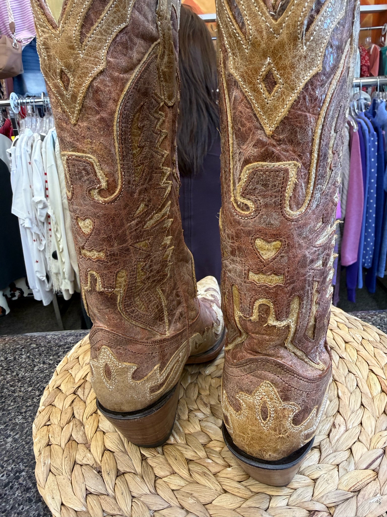 Pre-owned CORRAL Brown Tan Trim Size 5.5 Designer Boot