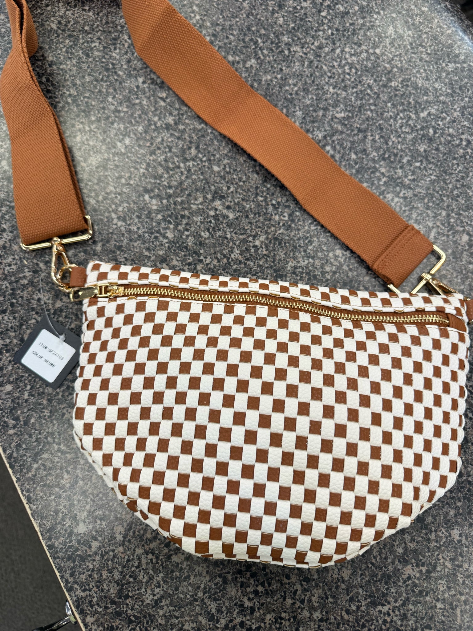New ALBA Brown check Off-white Purse