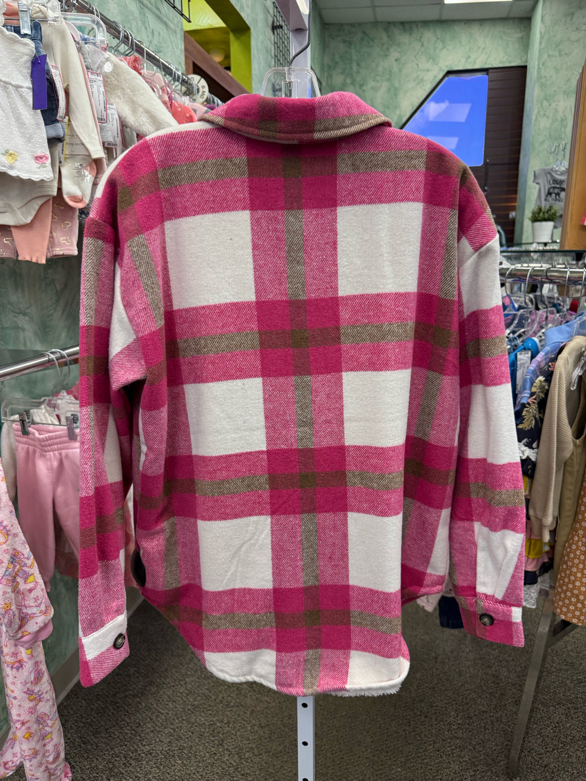 Pre-owned YMI Pink plaid White Size S Long Sleeve Shacket
