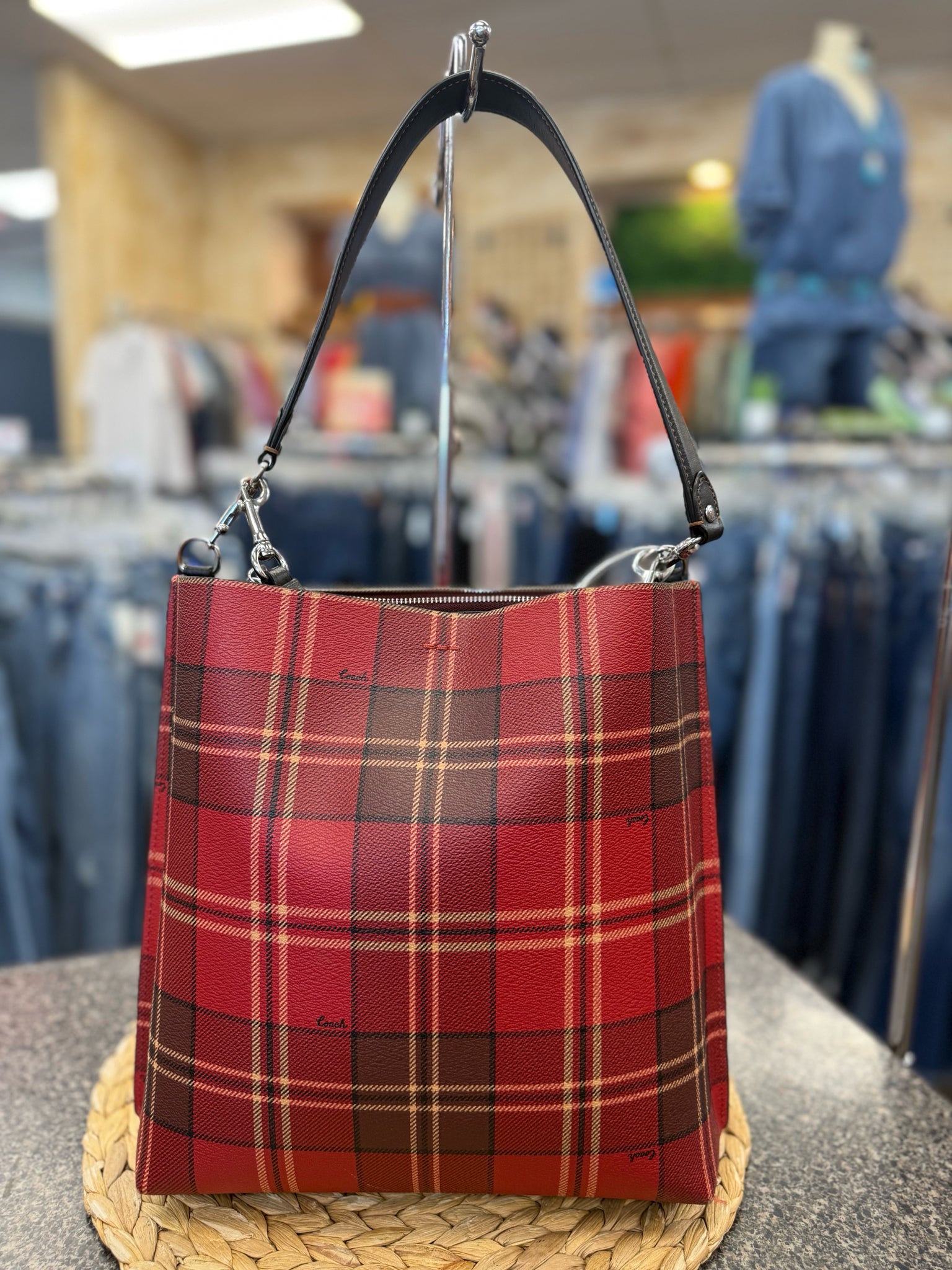 Pre-owned COACH Red plaid Brown Plaid Shoulder Designer Purse