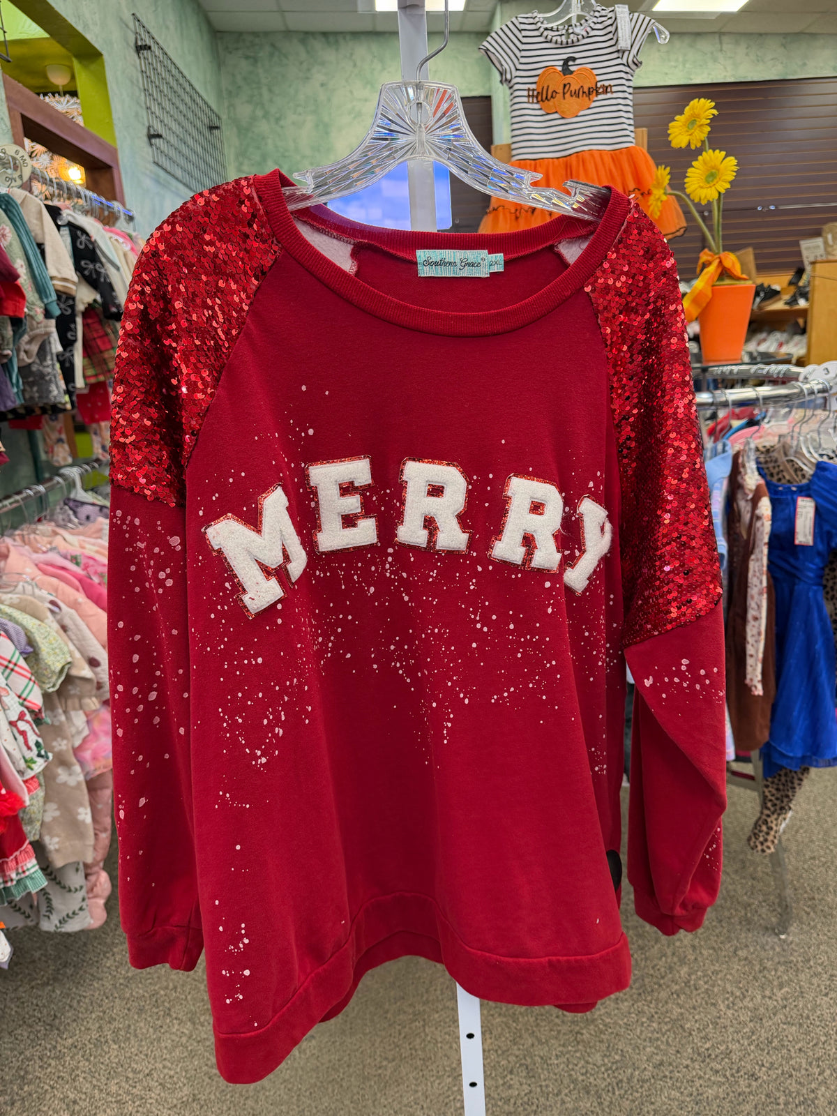 Pre-owned SOUTHERN STITCH Red White Trim Size XL Long Sleeve Sweatshirt