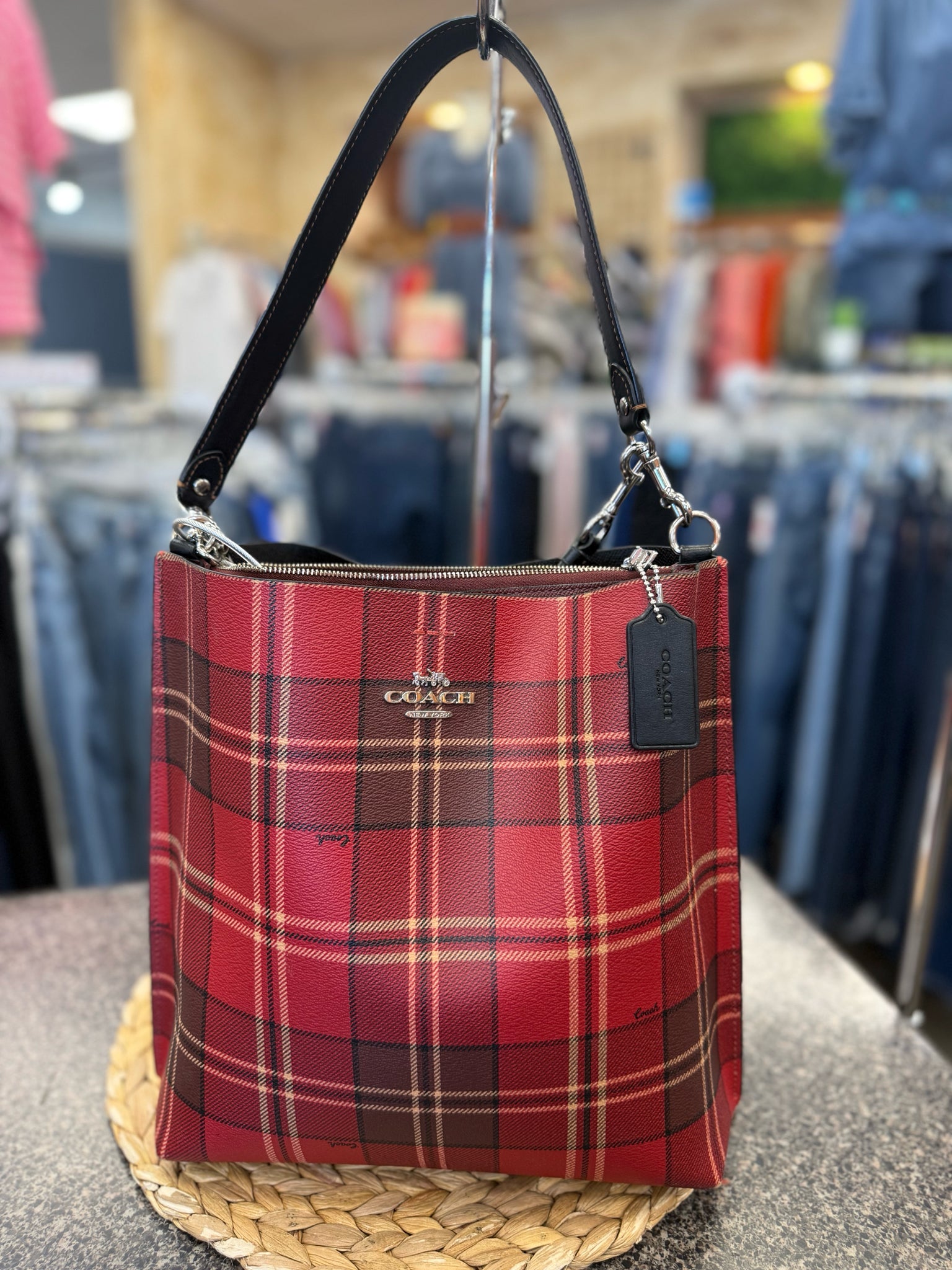 Pre-owned COACH Red plaid Brown Plaid Shoulder Designer Purse