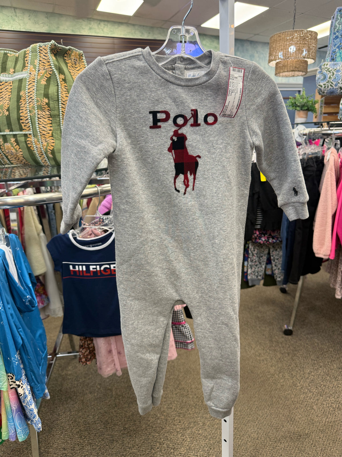 Pre-owned RALPH LAUREN Gray Trim Red Trim C-SIZE 24mo Long Sleeve Boys Jumper