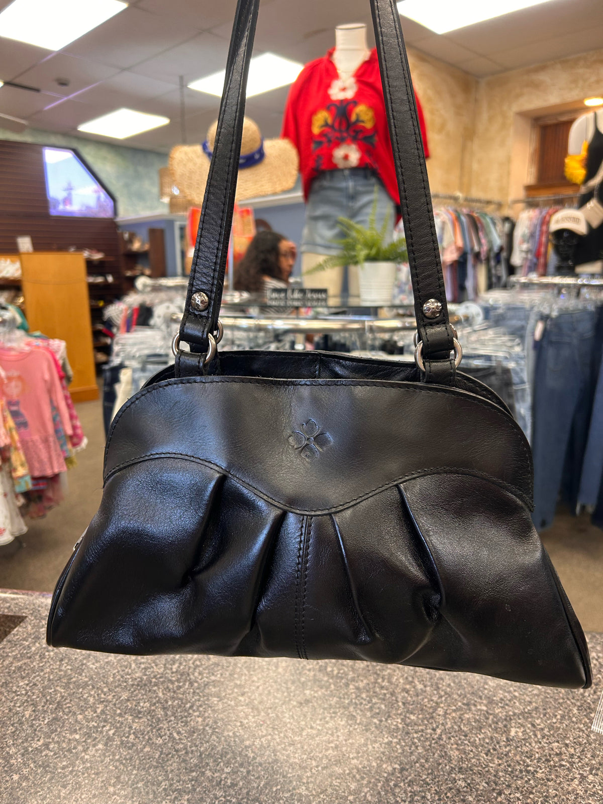 Pre-owned PATRICIA NASH Black Silver Trim Shoulder Designer Purse