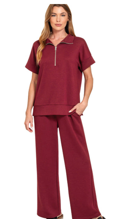 New Zenana Wine Dr Size S Short Sleeve PantSet