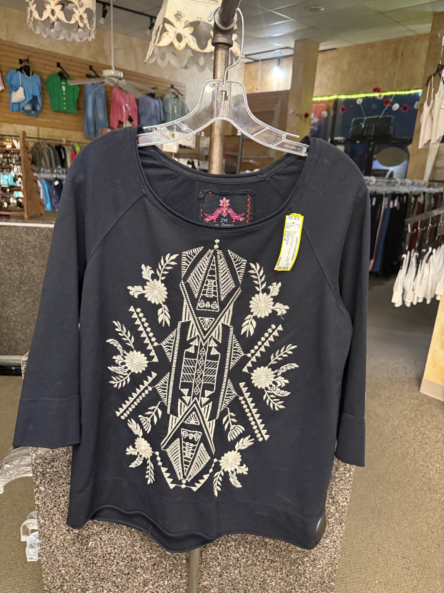 Pre-owned JOHNNY WAS Black Oatmeal Quarter Sleeve Size: M Designer Blouse