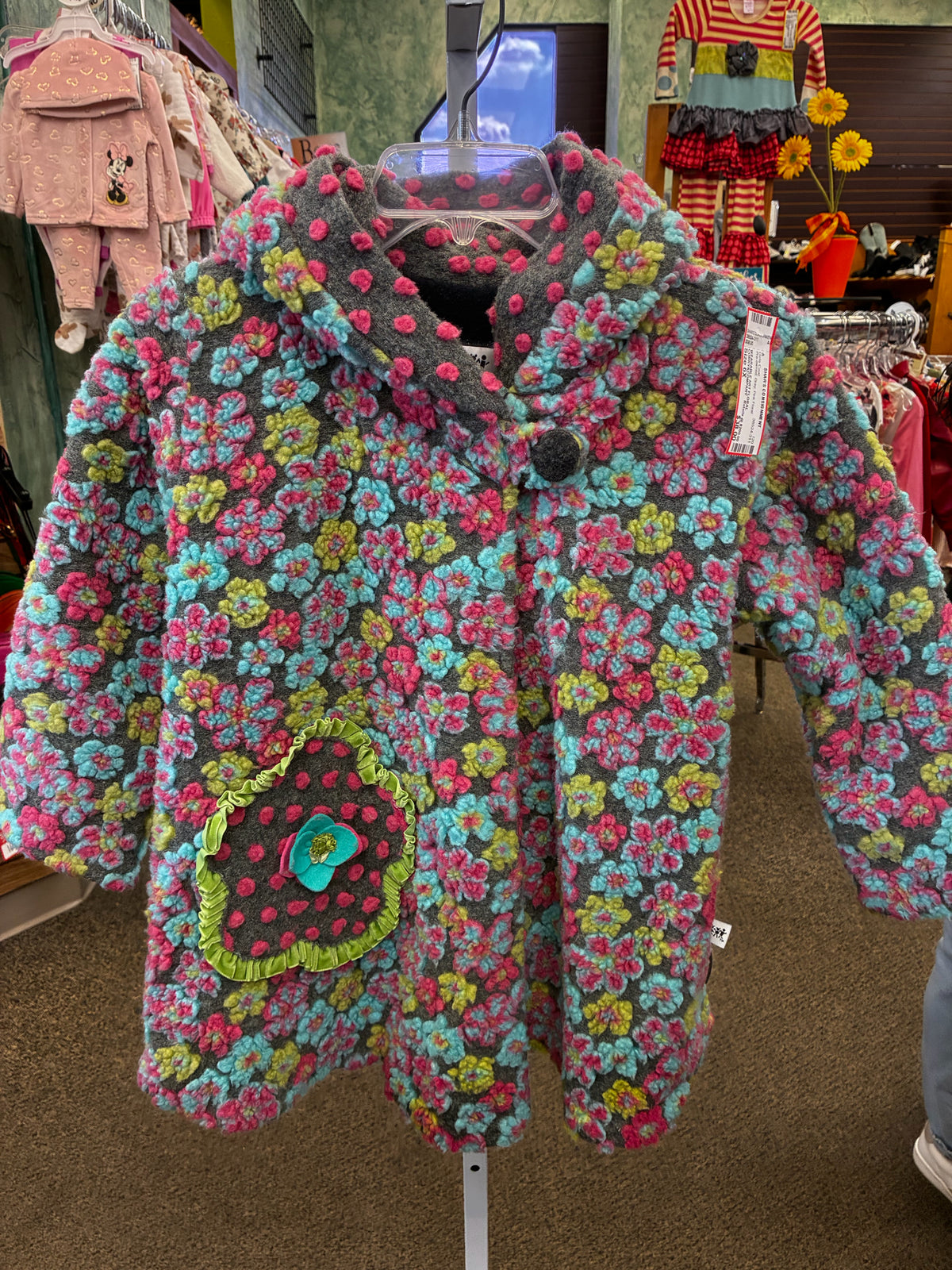 Pre-owned CORKY&COMPANY Gray Pink Floral Size 6X Girls Coat