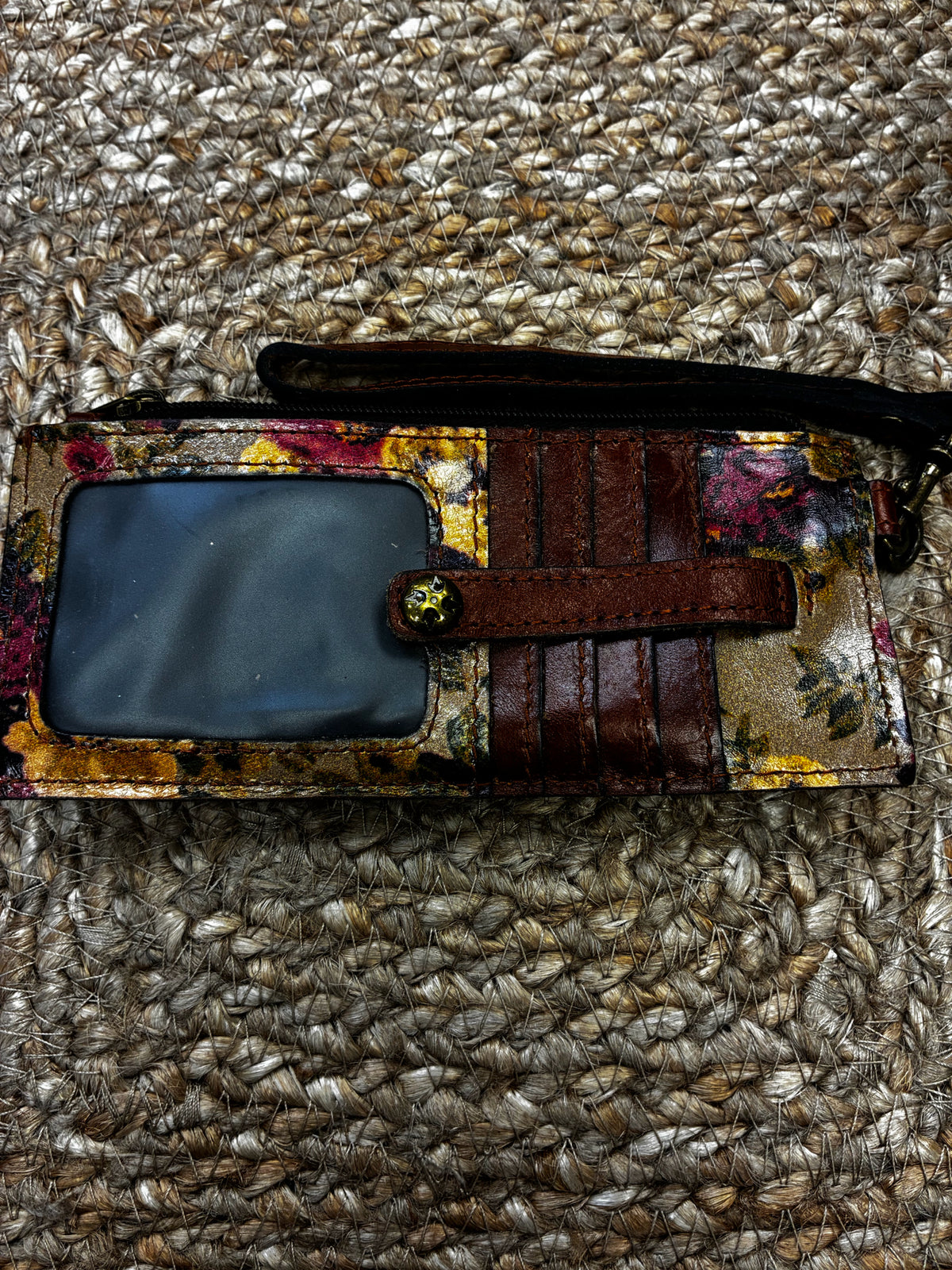 Pre-owned PATRICIA NASH Tan Multi Floral WALLET SIZE Small Wallet