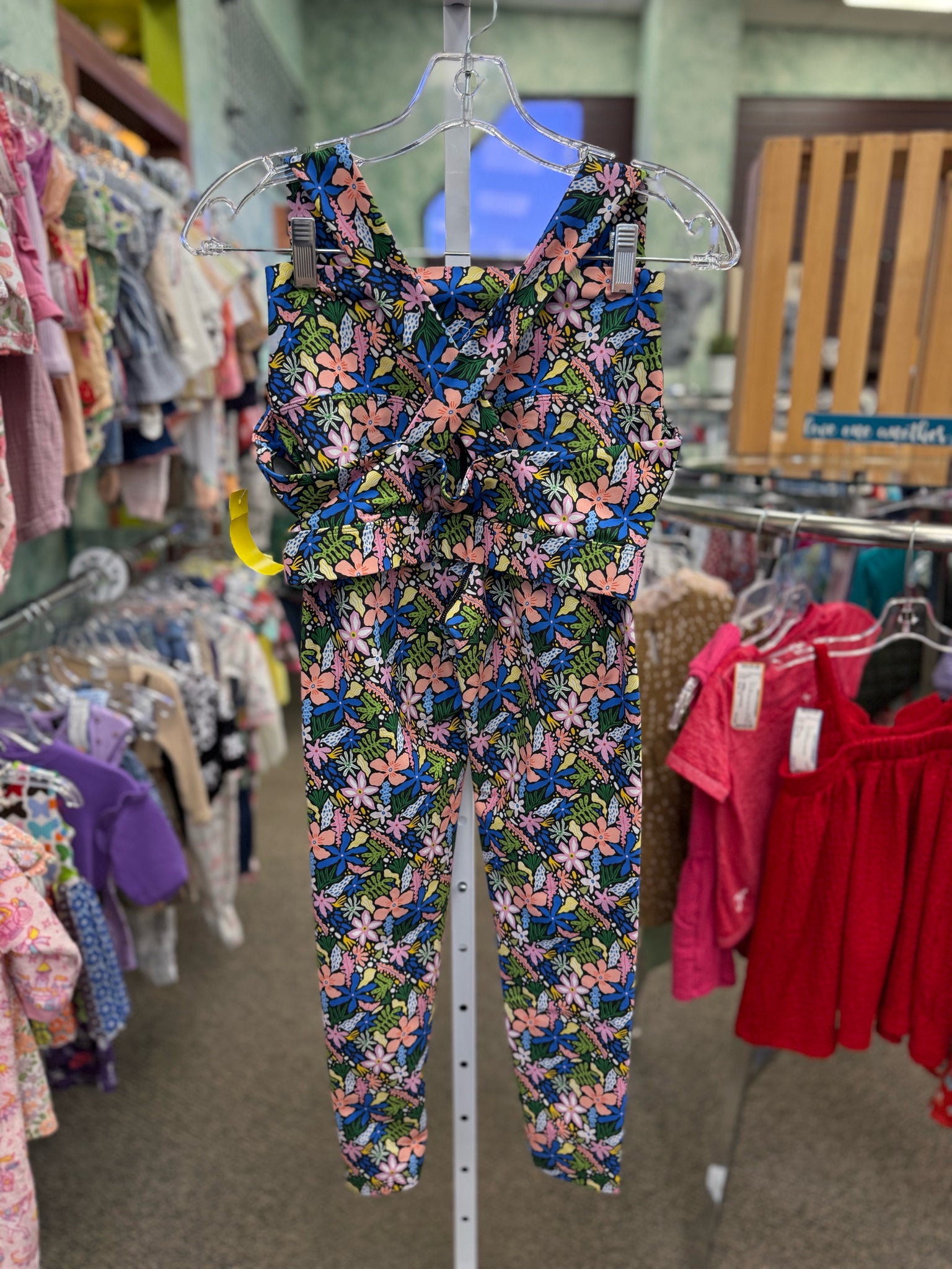 Pre-owned SSYS Blue floral Yellow Dr Size 7 Sleeveless Legging Set