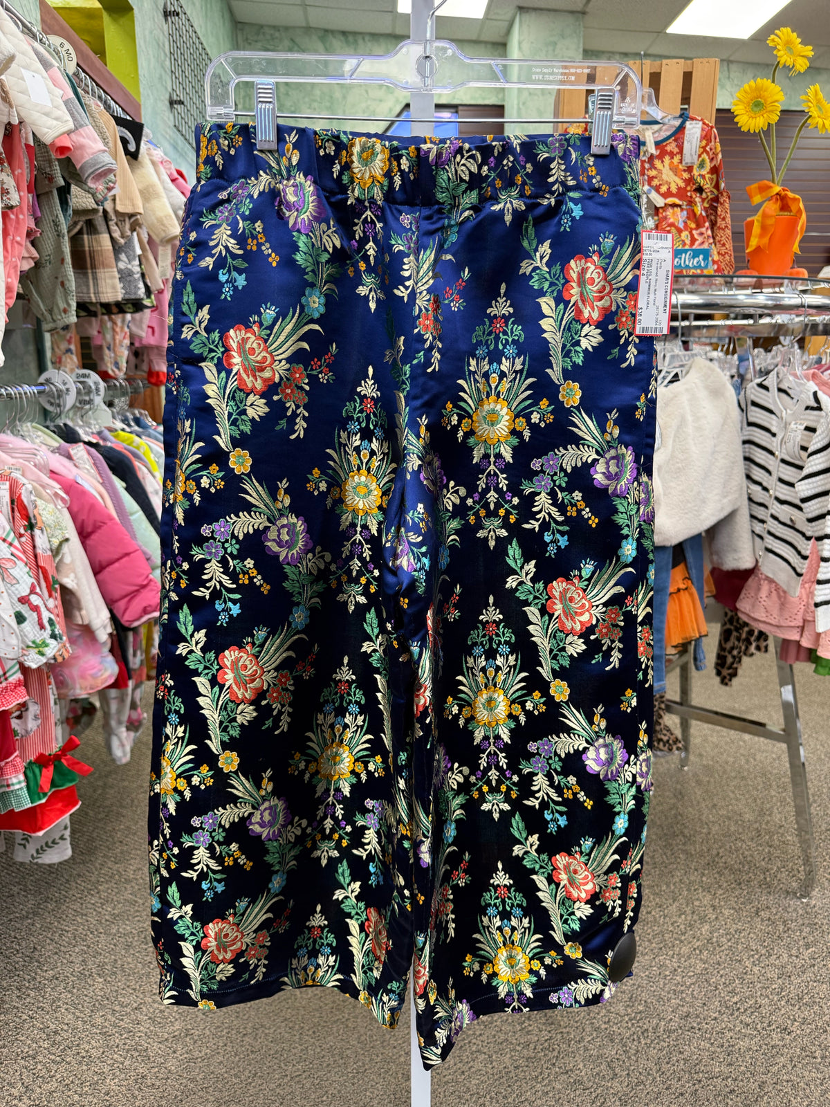 Pre-owned FREE PEOPLE Navy Multi Floral Size 4 Pants