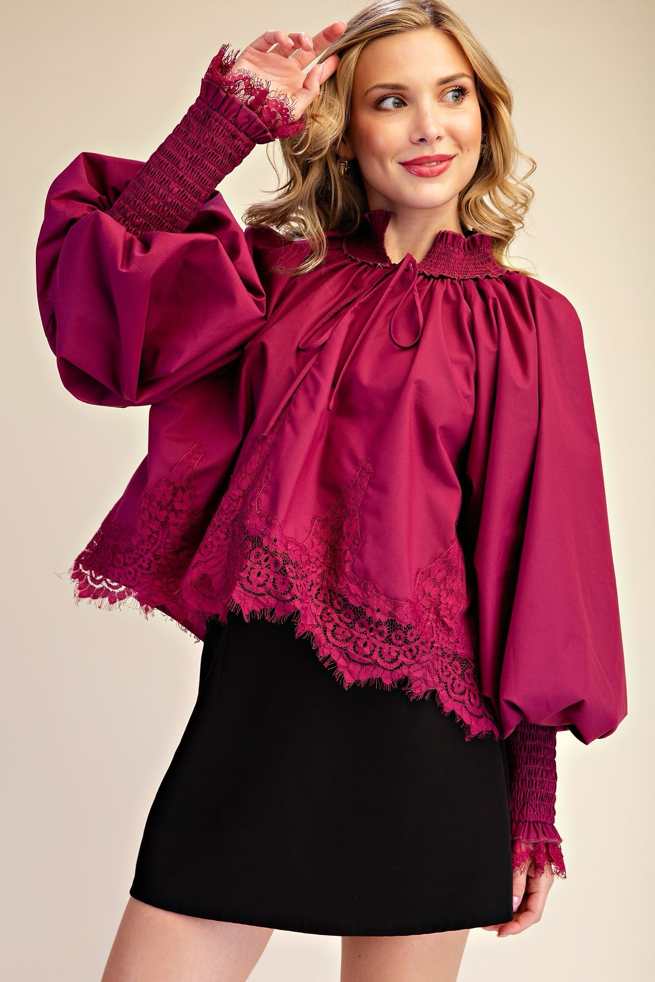 Pre-owned GLAM Plum Size: S Long Sleeve Blouse
