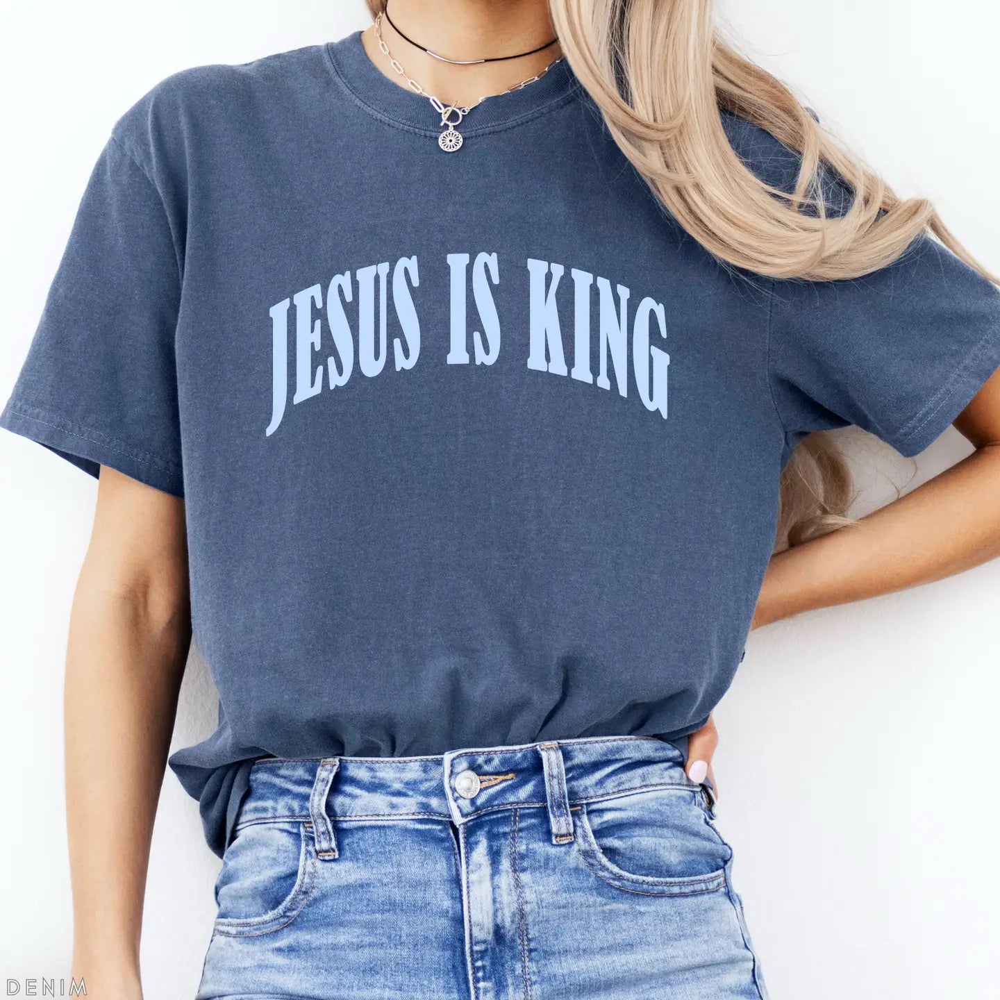 New Faith Life Christian Navy Light Blue Trim Size S Short Sleeve Tee