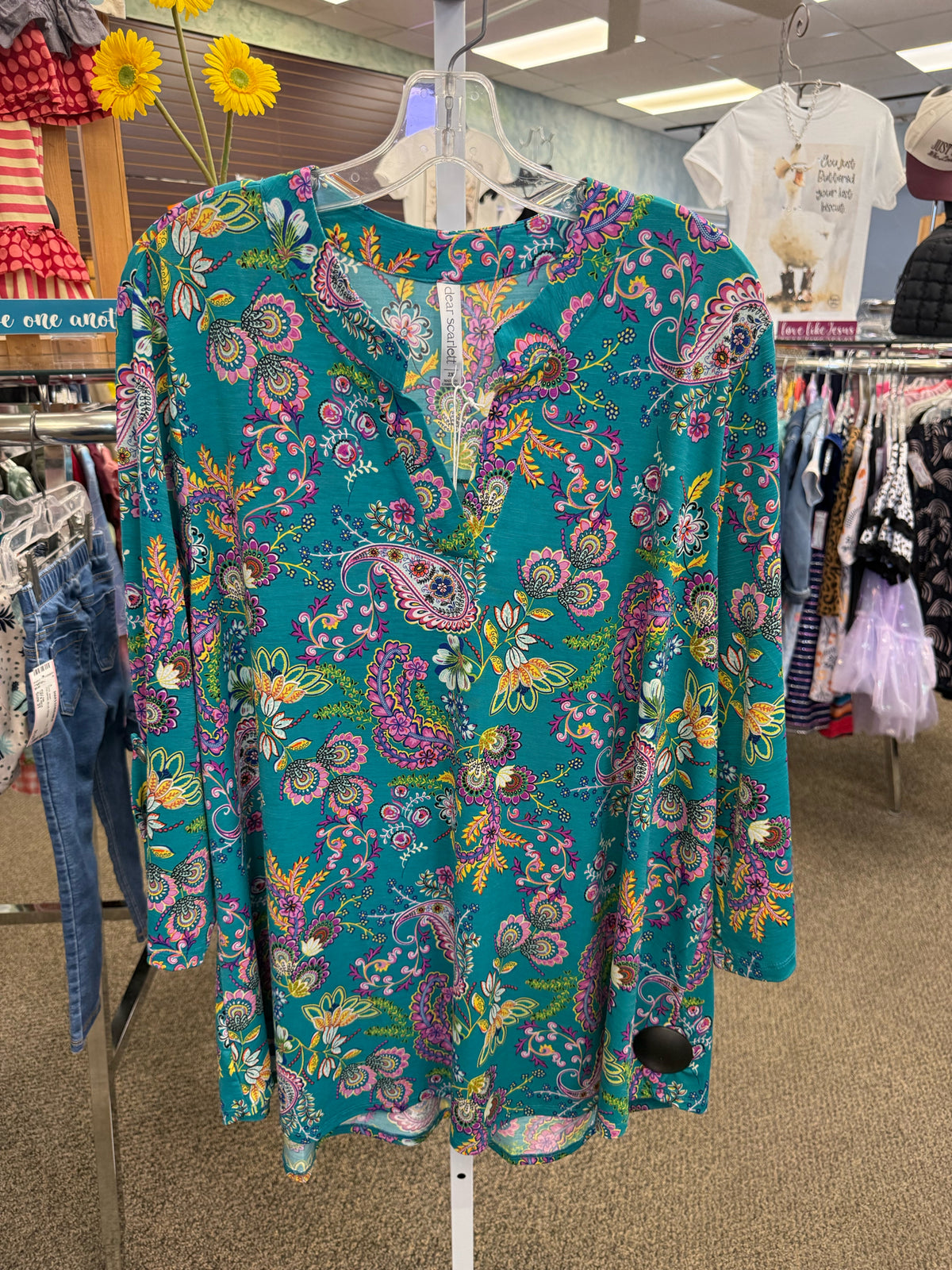 New with Tag Dear Scarlett Teal Purple Floral Size: 2X Quarter Sleeve Blouse