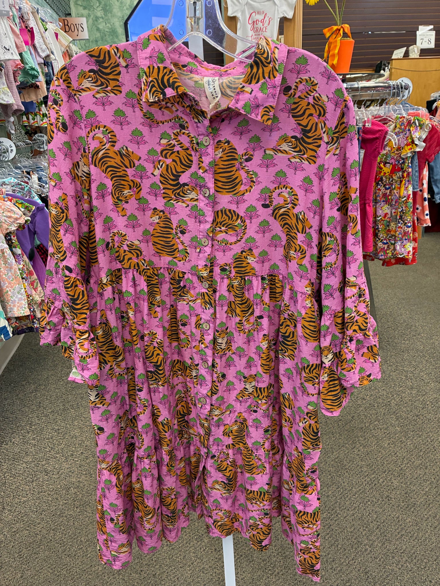 Pre-owned UNCLE FRANK Dark pink Multi Print Size 8 Quarter Sleeve Designer Dress