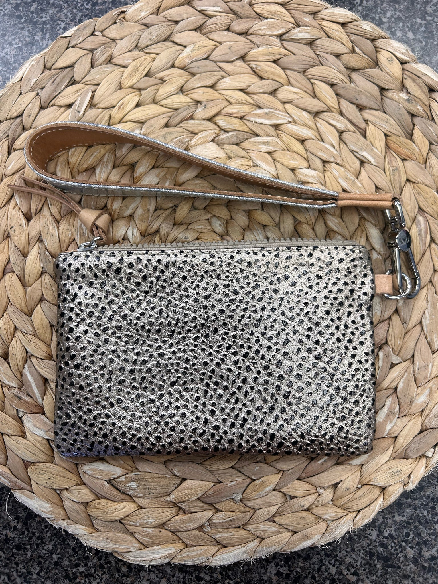 Pre-owned CONSUELA Gold animal Silver WALLET SIZE Wristlet Designer Wallet