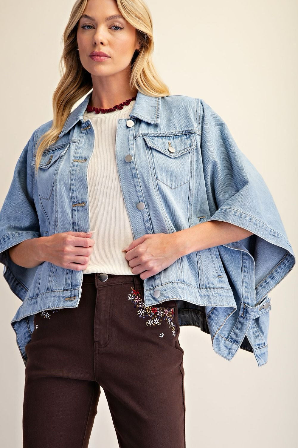 New EASEL Blue Size S Quarter Sleeve Denim Jacket