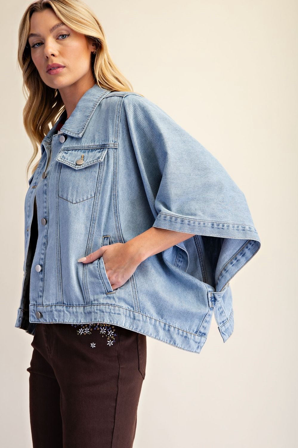 New EASEL Blue Size S Quarter Sleeve Denim Jacket