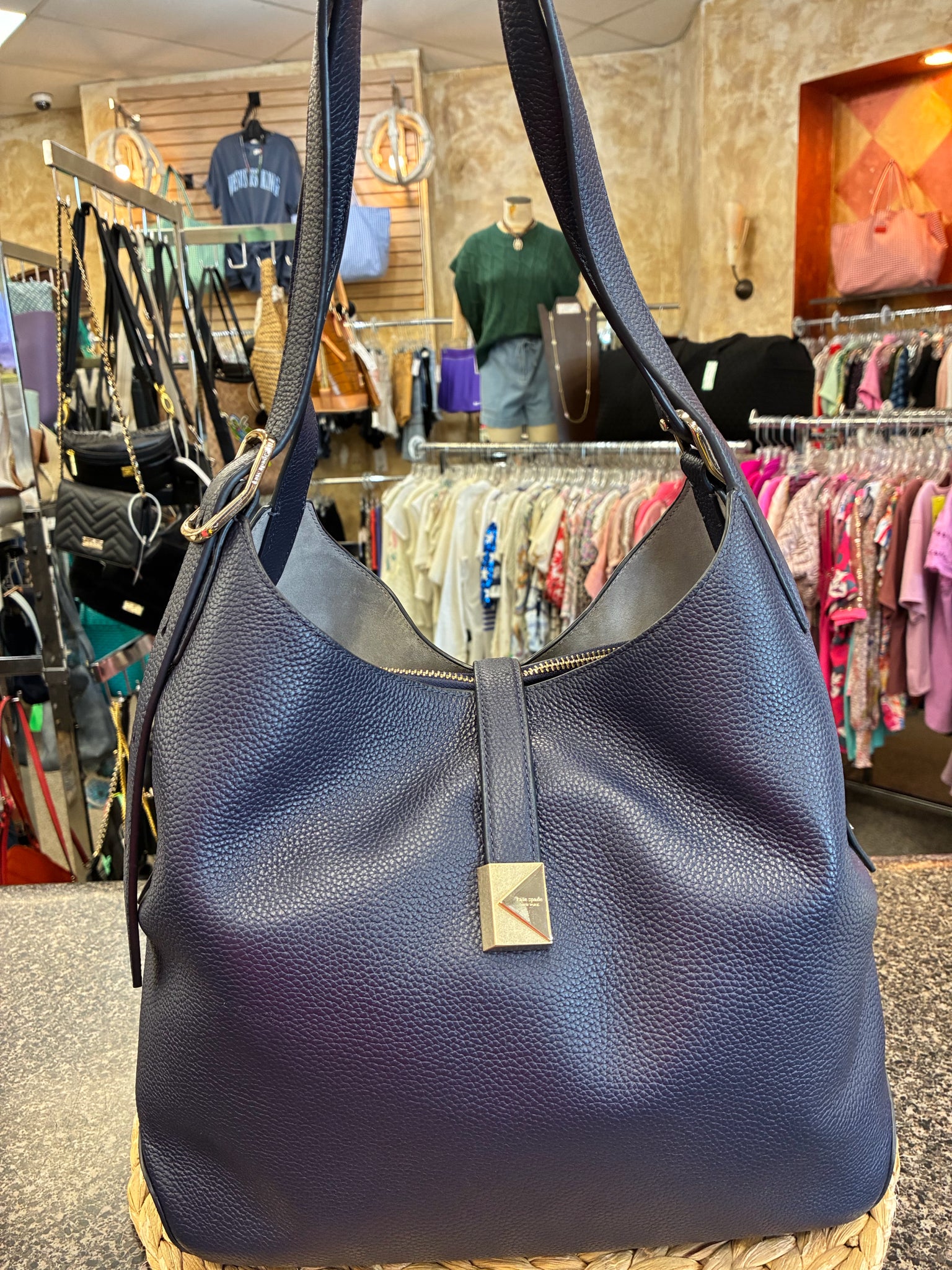 Pre-owned KATE SPADE Navy Gold Trim Tote Designer Purse