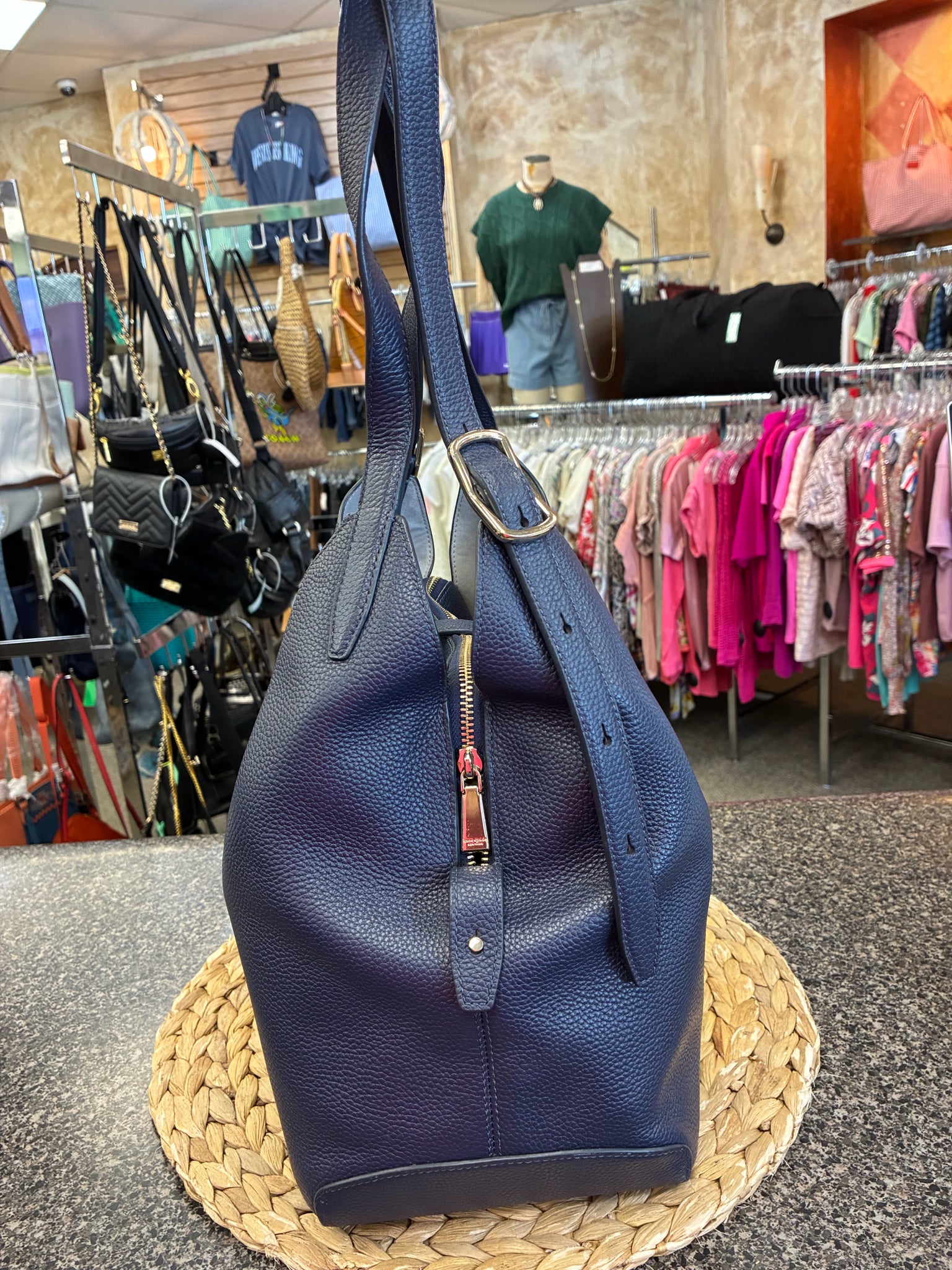 Pre-owned KATE SPADE Navy Gold Trim Tote Designer Purse