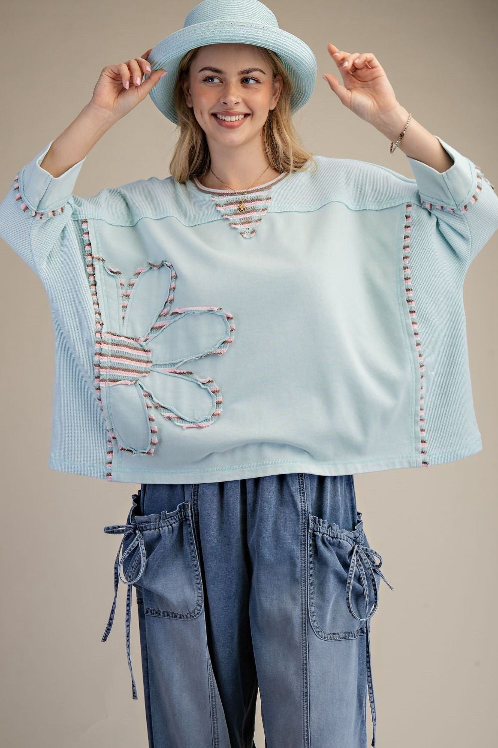 New EASEL Light blue Quarter Sleeve Blouse