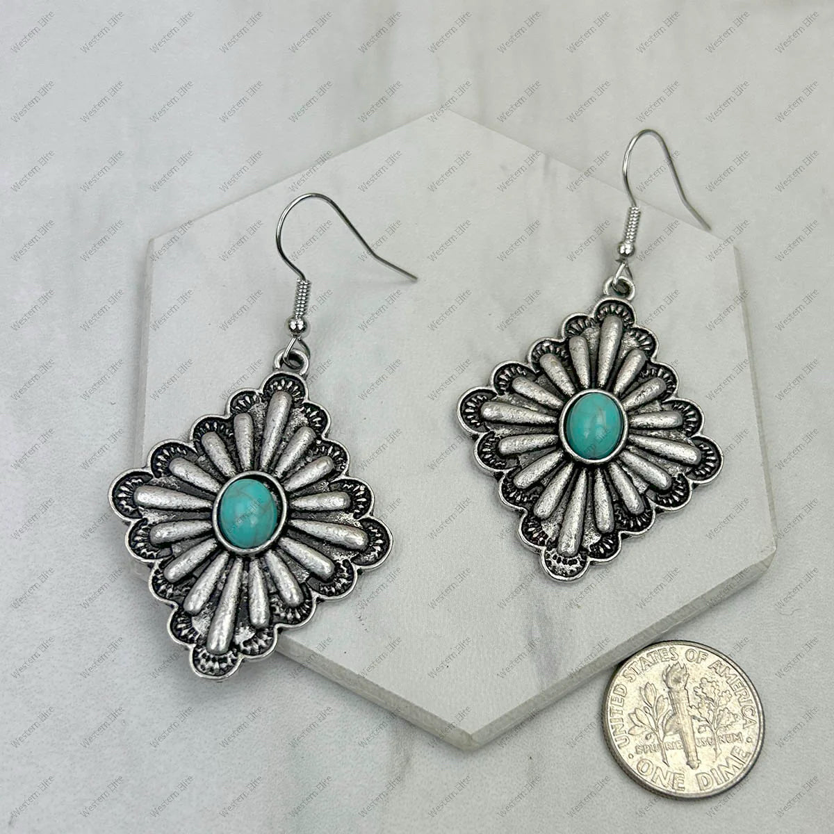 New WESTERN PEWTER Turquoise Earring