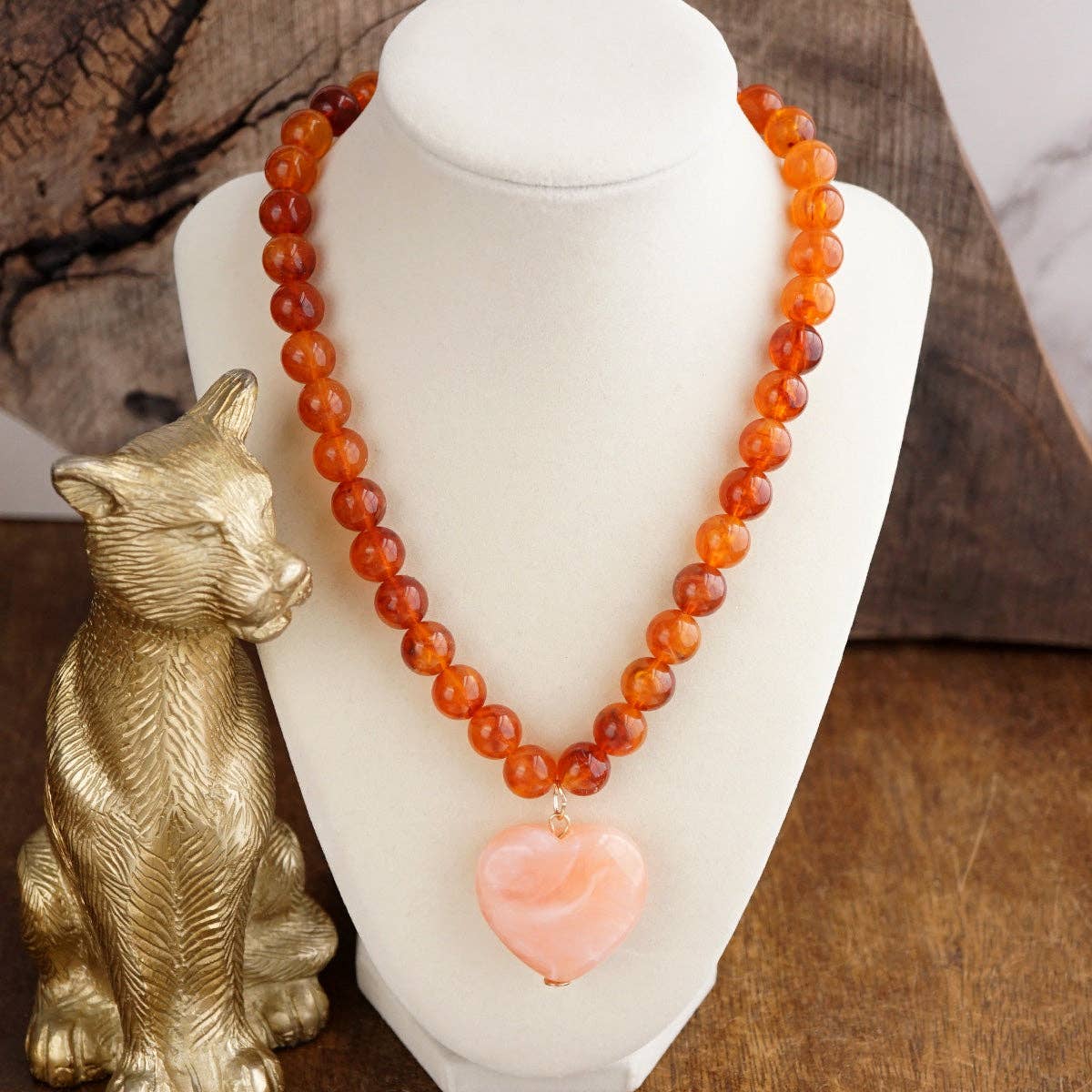 Chunky Statement Necklace – Chunky Beaded Heart Pendant Necklace: Turquoise