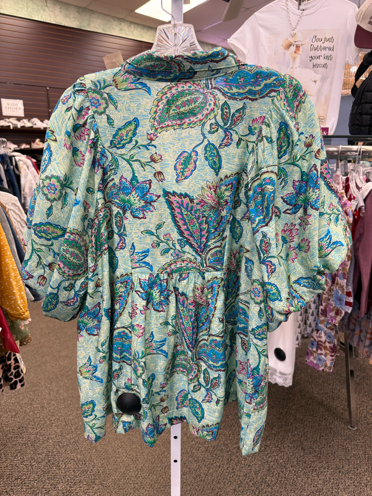 Pre-owned UMGEE Teal floral Dark Teal Size: 1X Short Sleeve Blouse