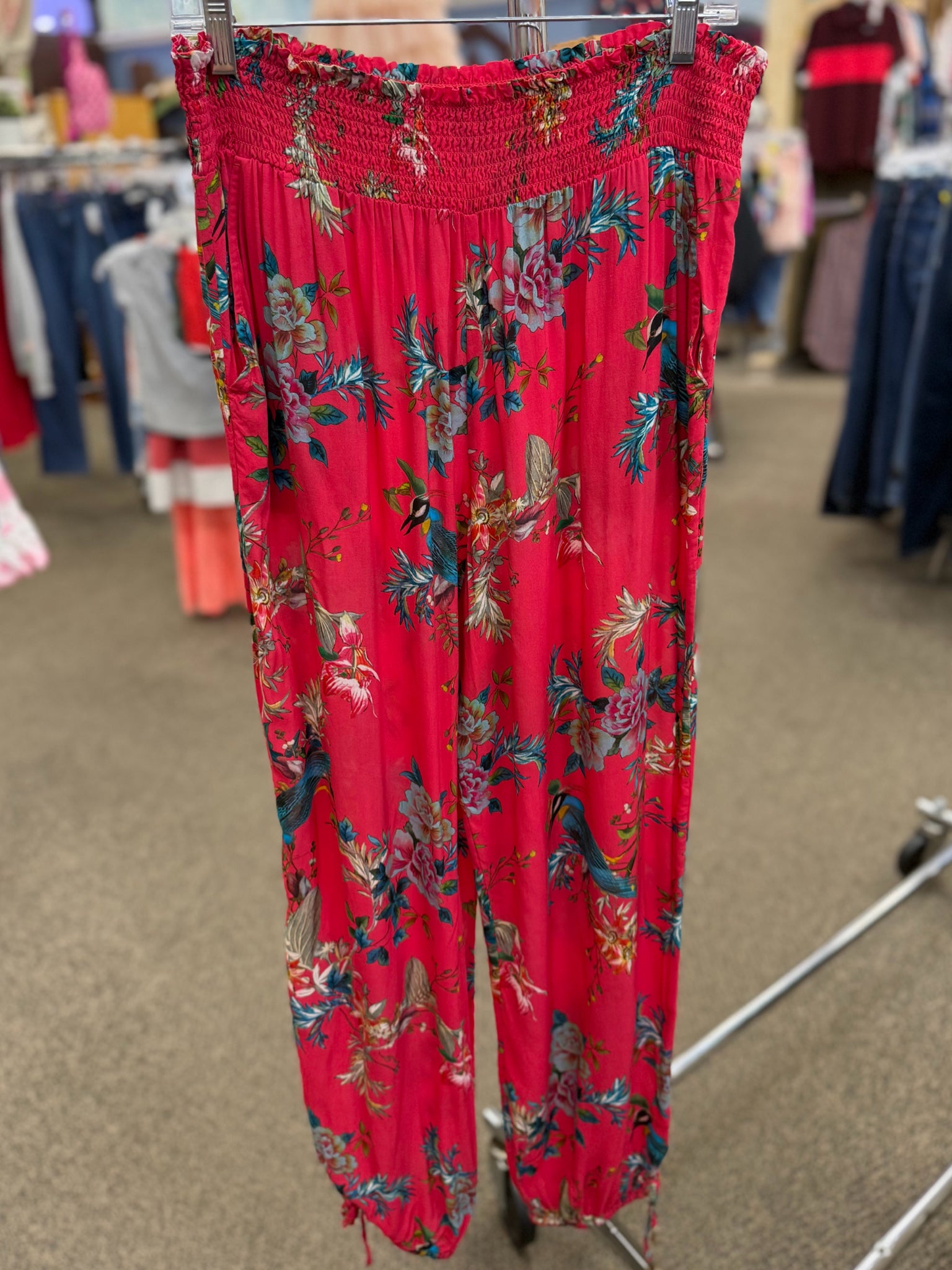 Pre-owned JOHNNY WAS Dark pink Teal Floral Size: 11 Designer Pant