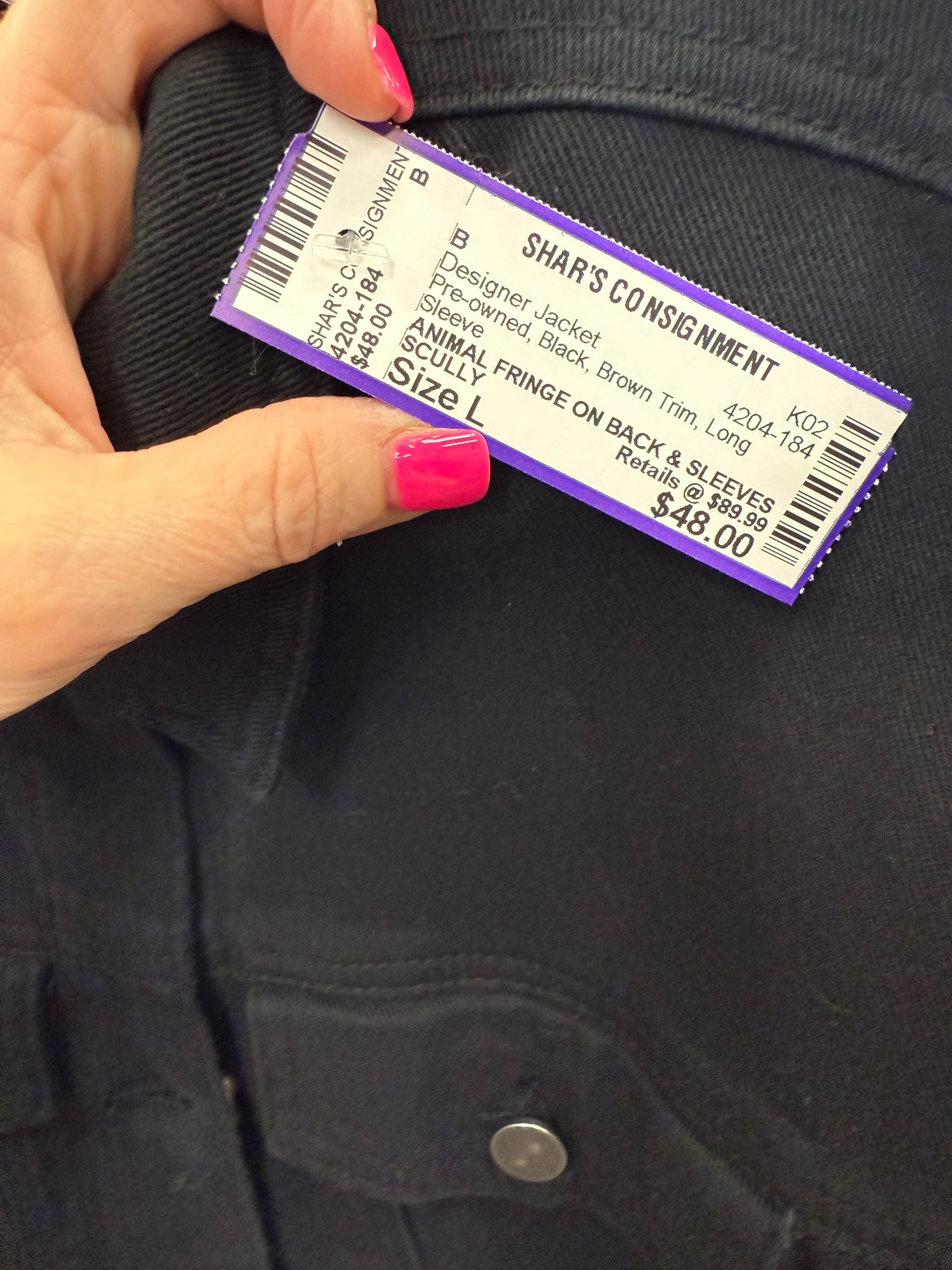 Pre-owned SCULLY Black Brown Trim Size: L Long Sleeve Designer Jacket