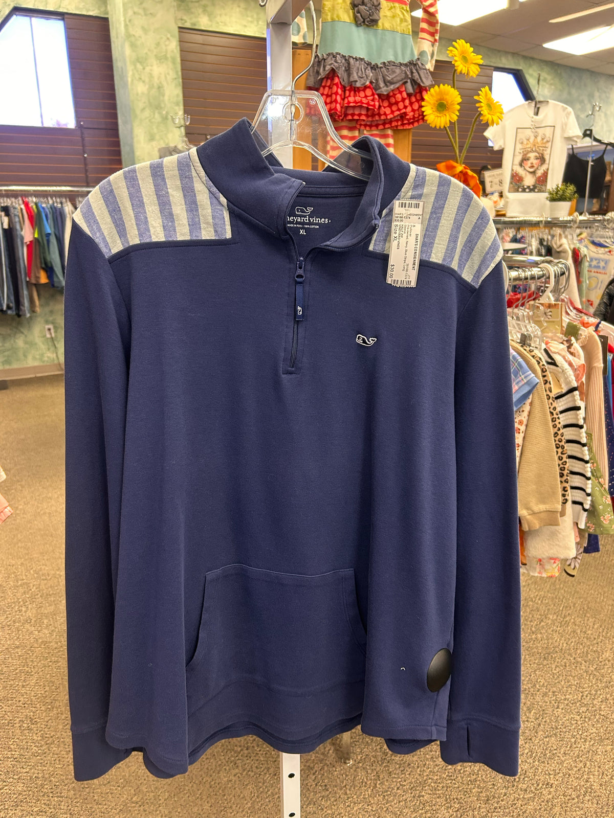 Pre-owned VINEYARD VINES Navy Blue Stripe Size XL Long Sleeve Pullover