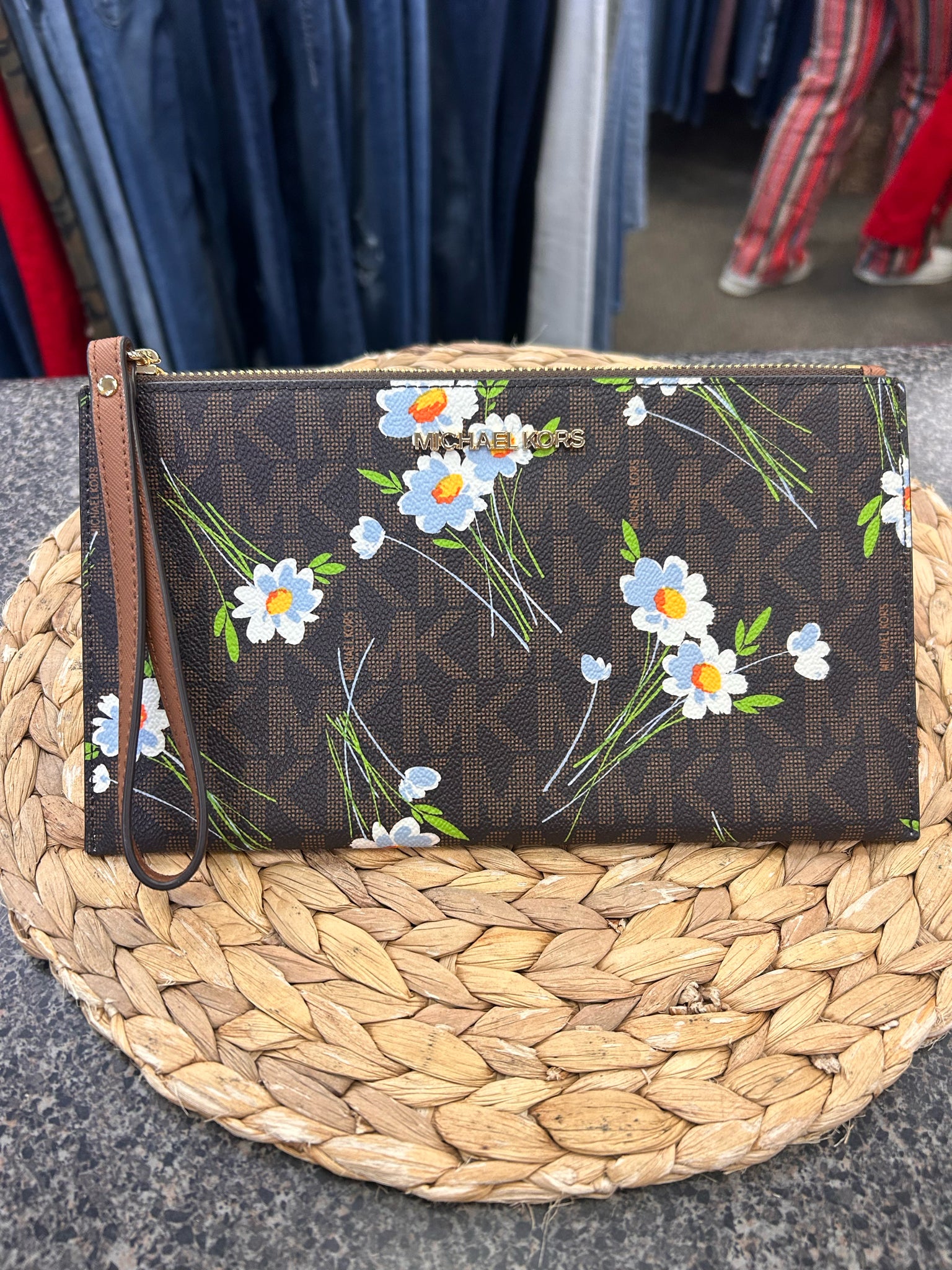 Pre-owned MICHAEL KORS Brown Signature Floral Designer Wallet