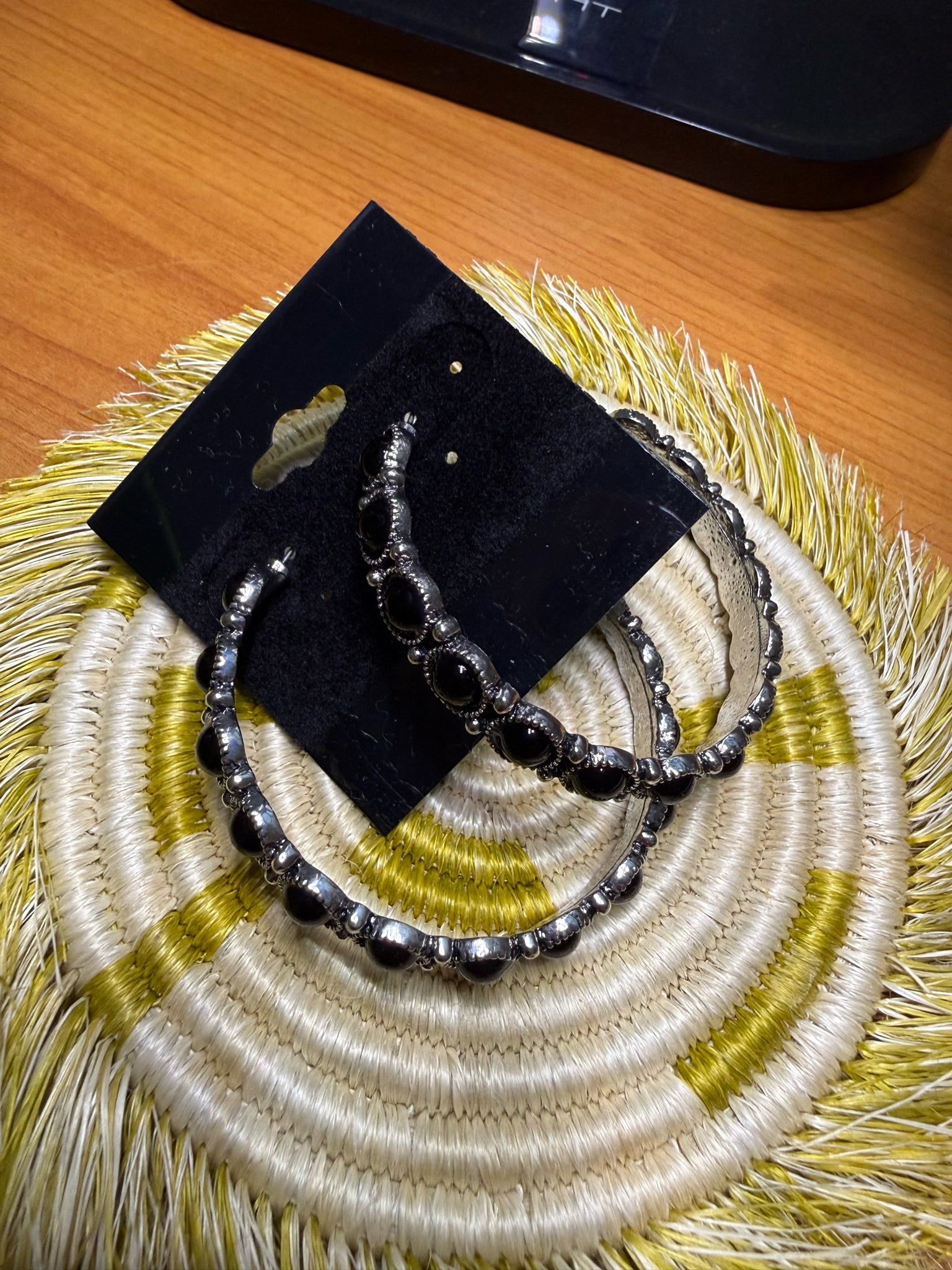 New WESTERN Black Silver Earring