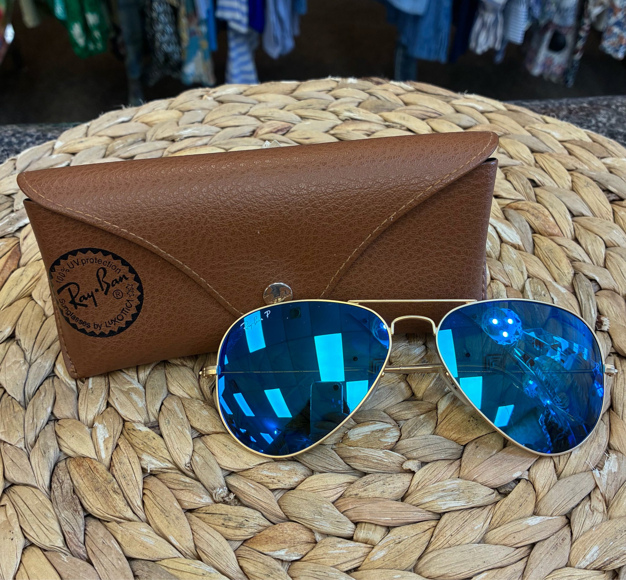 Pre-owned RAY BAN Blue Gold Designer Sunglasses