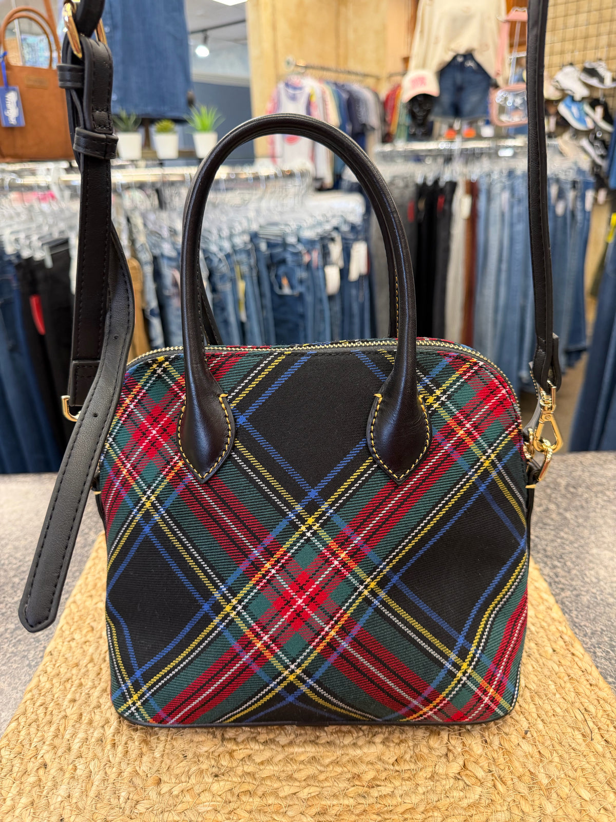 Pre-owned DOONEY&BOURKE Black Multi Plaid Crossbody Designer Purse